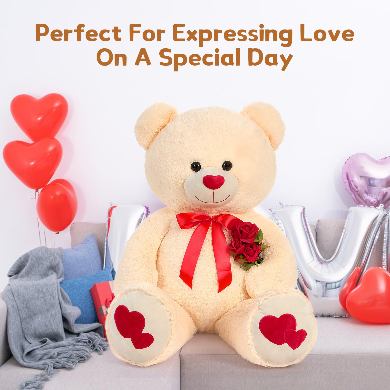 Foto 5 pulgar | Oso De Peluche Gigante Maogolan De 42 Cm Con Huellas De Corazón - Venta Internacional.