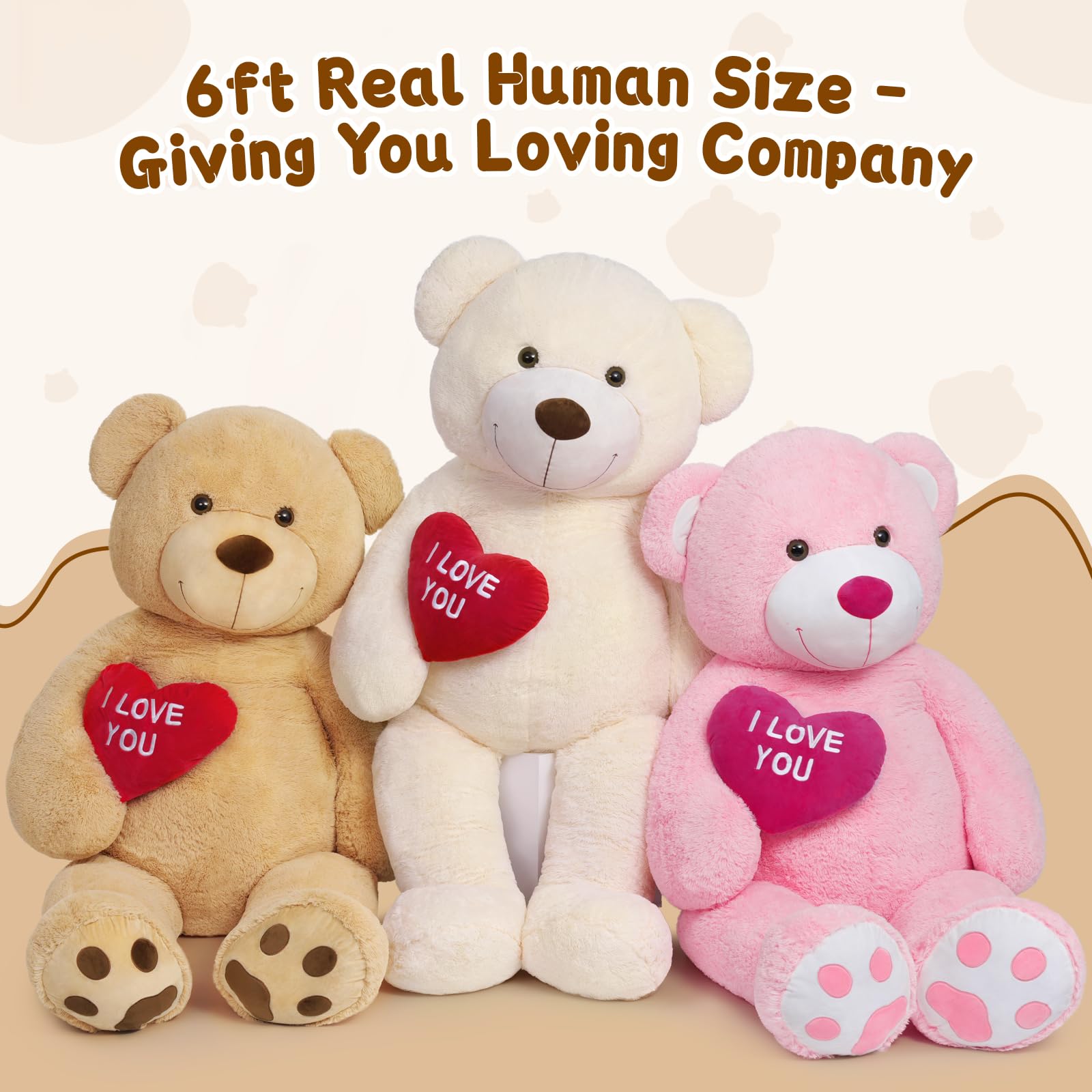 Foto 4 | Oso De Peluche Mao Golan Giant 180 Cm Con Texto En Forma De Corazón Rojo Y Rosa - Venta Internacional.