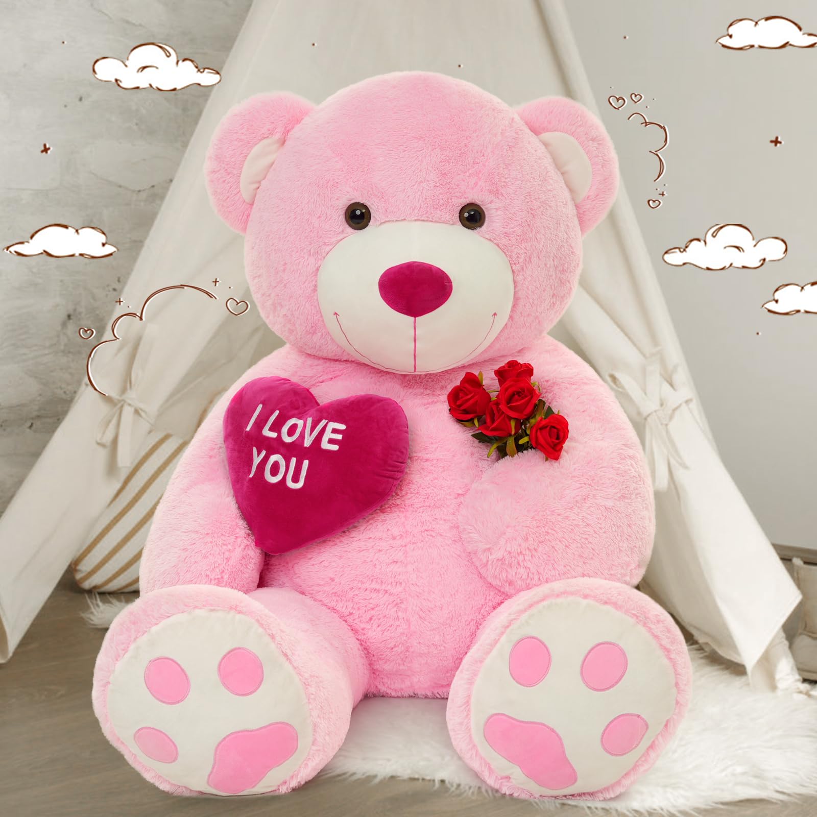 Foto 6 pulgar | Oso De Peluche Mao Golan Giant 180 Cm Con Texto En Forma De Corazón Rojo Y Rosa - Venta Internacional.