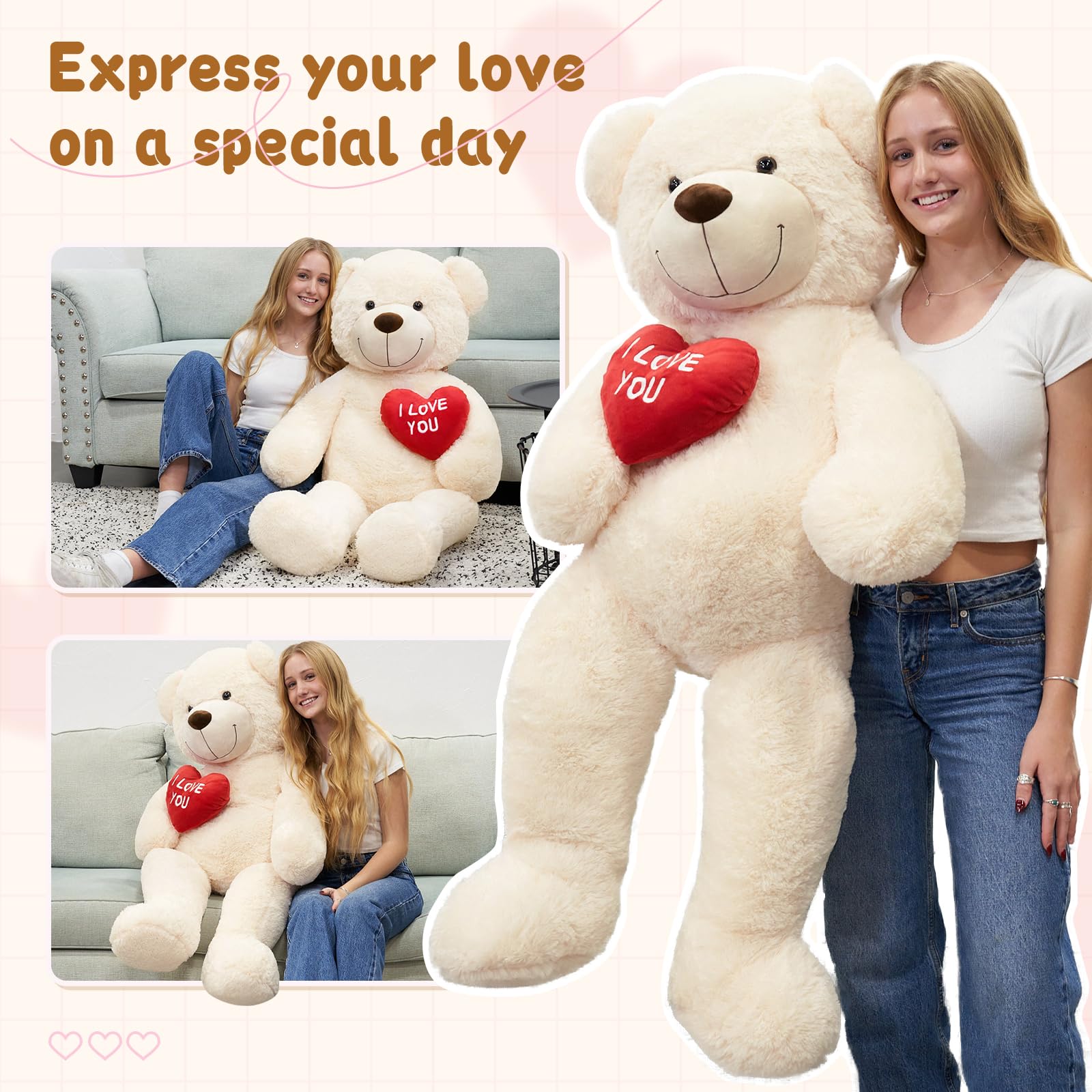 Foto 5 pulgar | Oso De Peluche Mao Golan Giant 132 Cm I Love You Red Heart White - Venta Internacional.