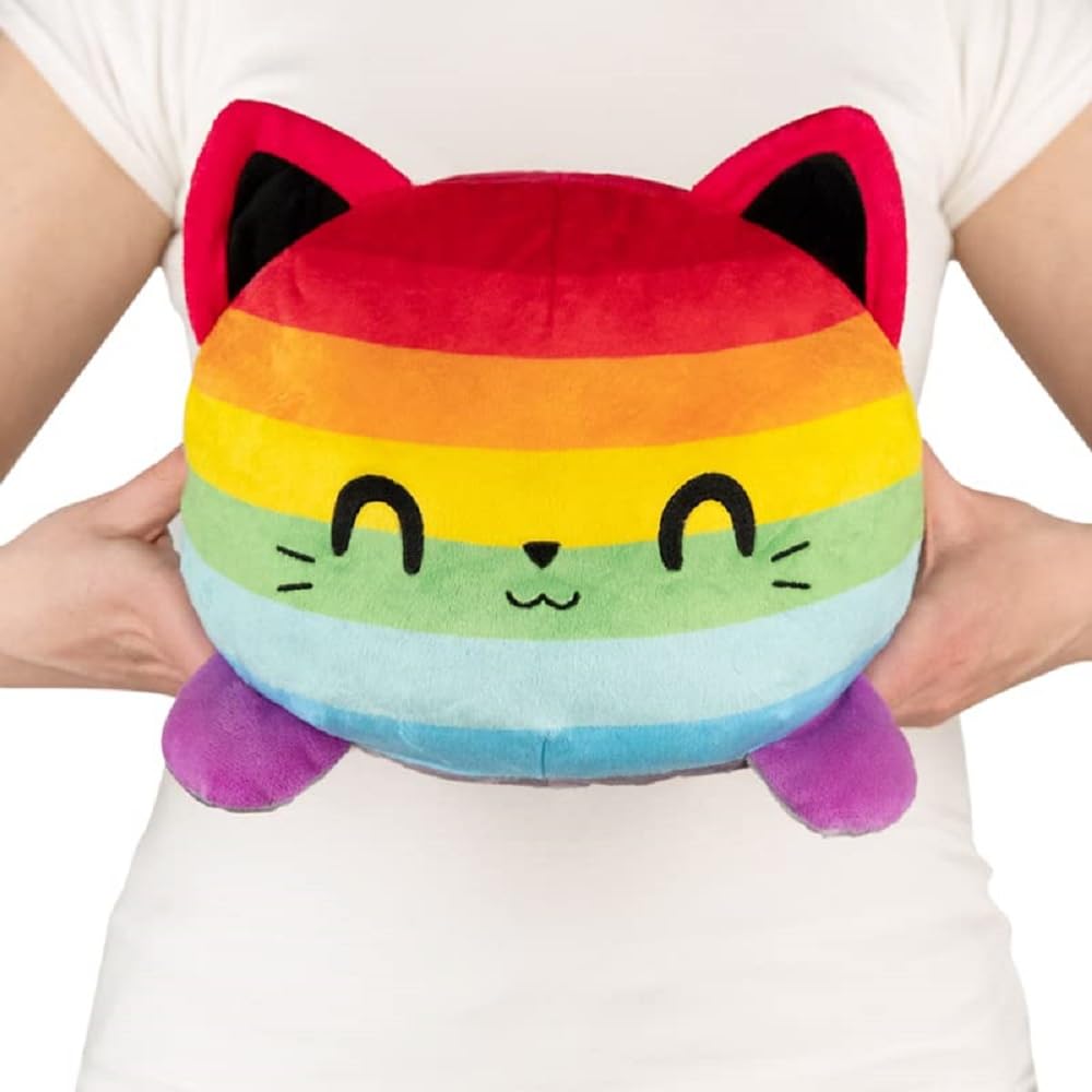 Peluche De Peluche Teeturtle Original, Reversible, Big Cat, Gris Arcoíris - Venta Internacional.