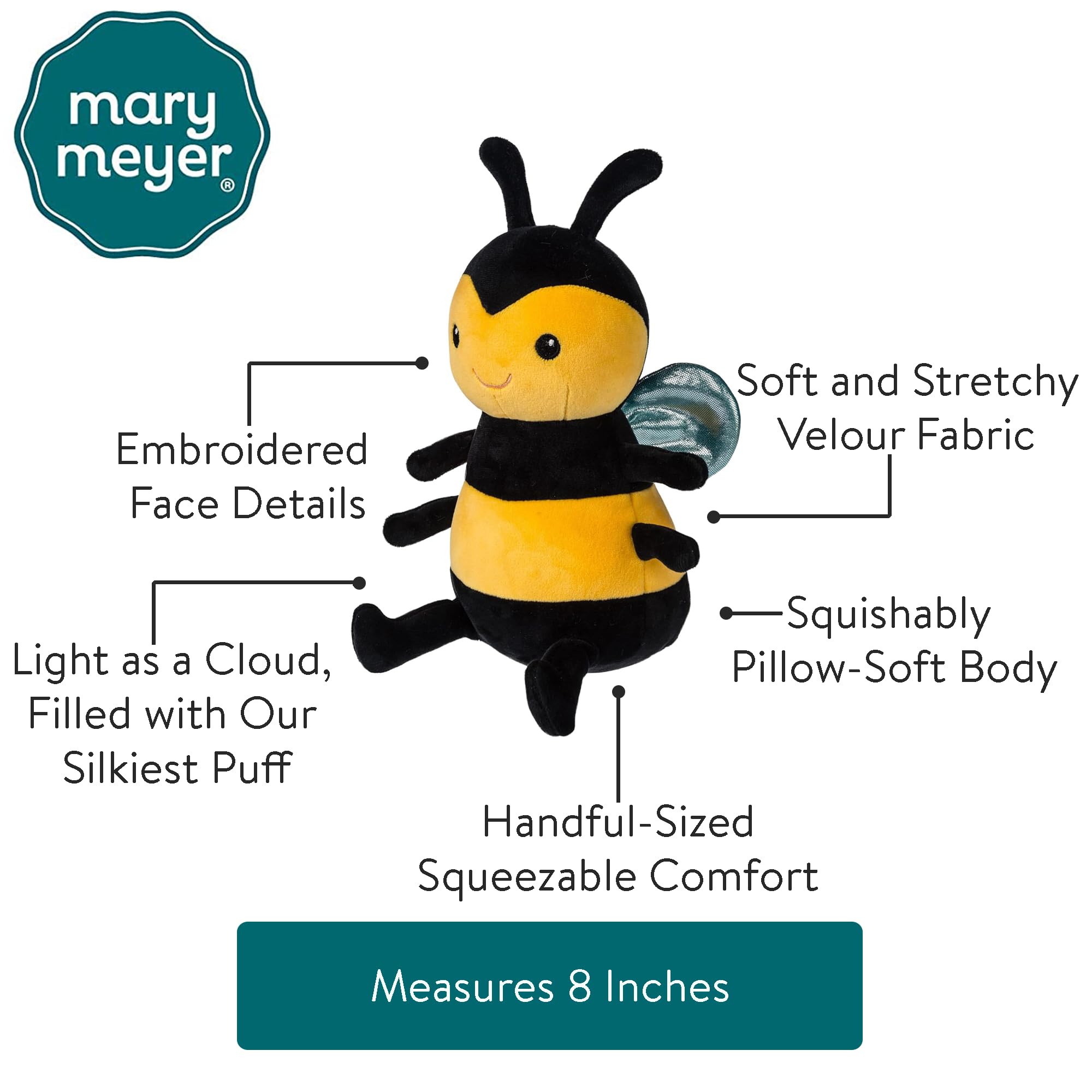 Foto 4 pulgar | Almohada Mary Meyer Smootheez Con Forma De Abeja De Peluche, 20 Cm - Venta Internacional.
