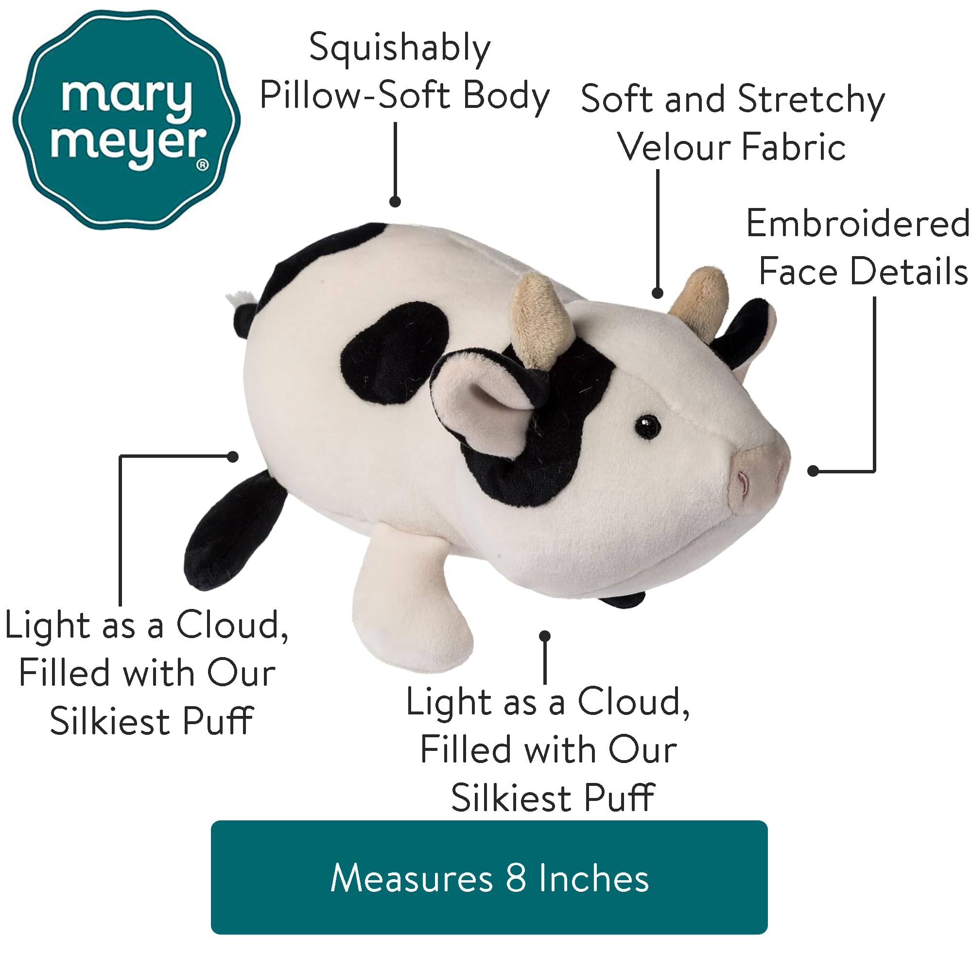 Foto 5 pulgar | Almohada Mary Meyer Smootheez Con Forma De Animal De Peluche Con Forma De Vaca, 20 Cm - Venta Internacional.