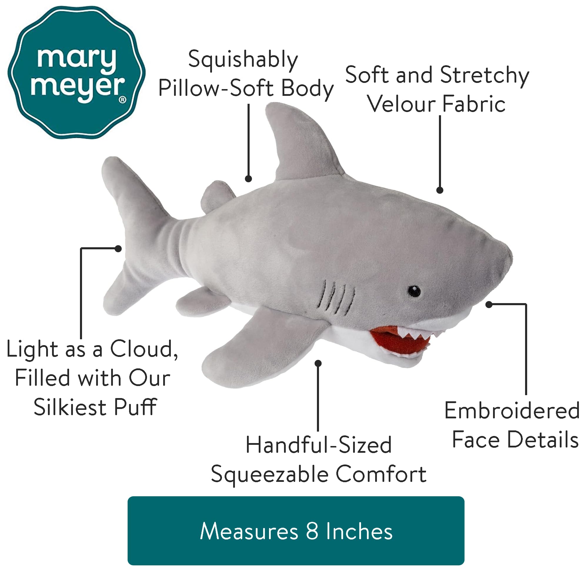 Foto 5 pulgar | Almohada Mary Meyer Smootheez De Peluche Con Forma De Tiburón - Venta Internacional.