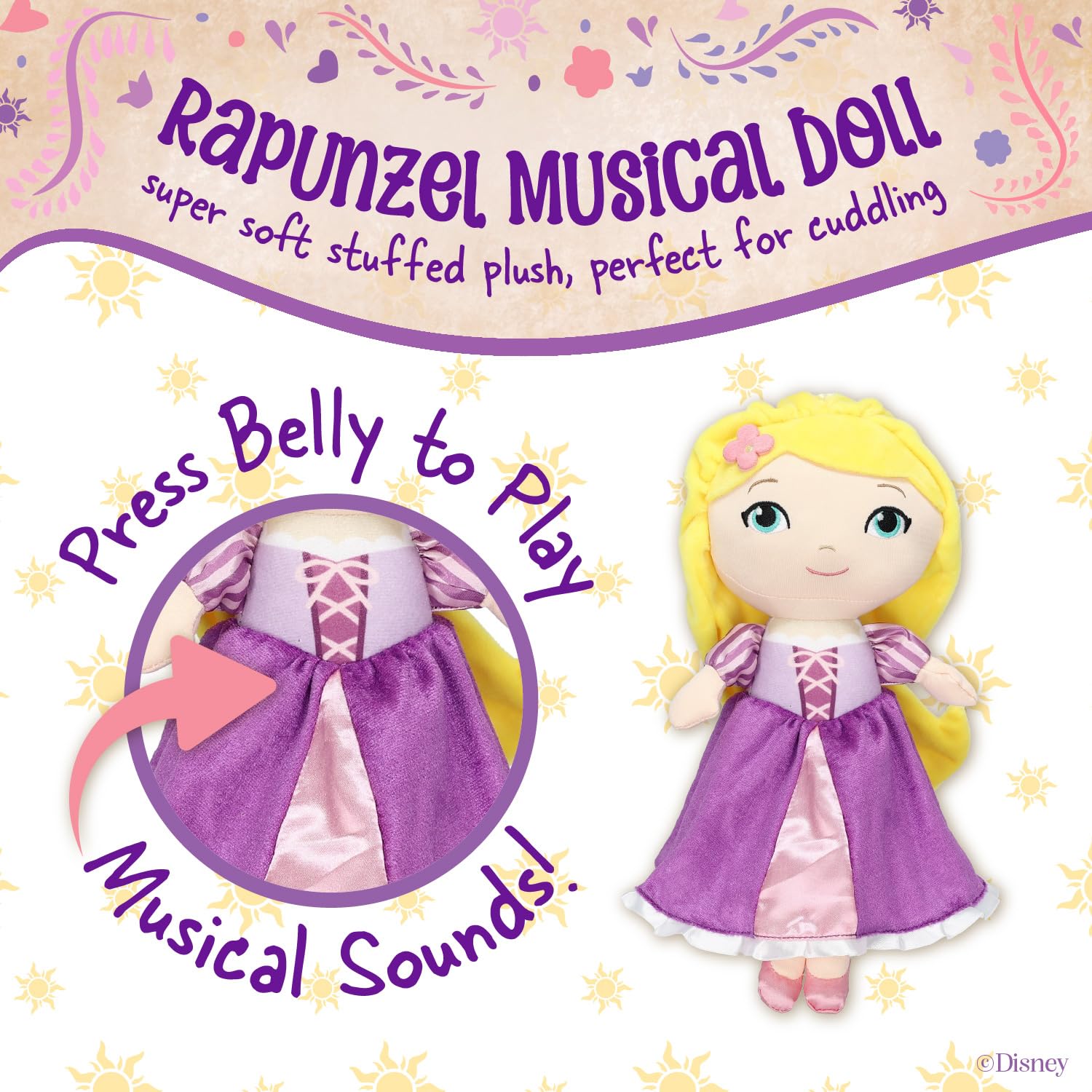 Foto 3 pulgar | Muñeca De Peluche Rapunzel Para Niños, Preferida Por Los Niños, De Disney, Con Musical, 30 Cm - Venta Internacional.