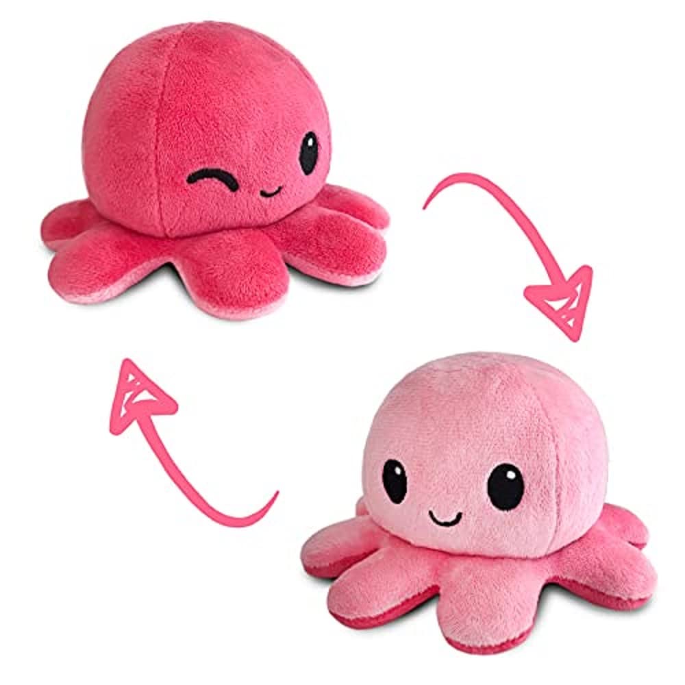 Pulpo Reversible Pushie Teeturtle, Rosa Claro, Feliz Y Guiño Rosa Oscuro - Venta Internacional.