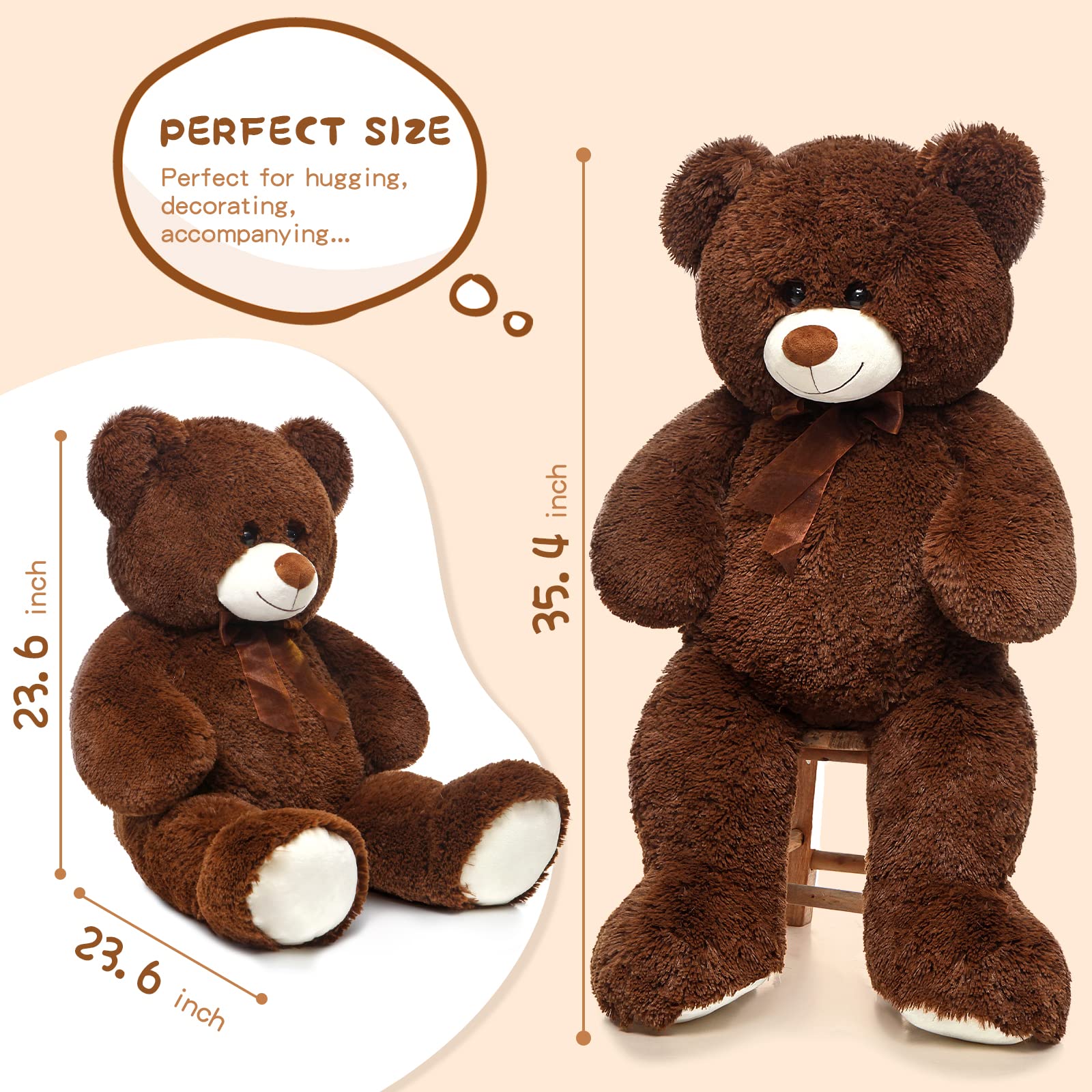 Foto 6 pulgar | Oso De Peluche Gigante Morismos De Peluche, 90 Cm, Color Marrón - Venta Internacional.