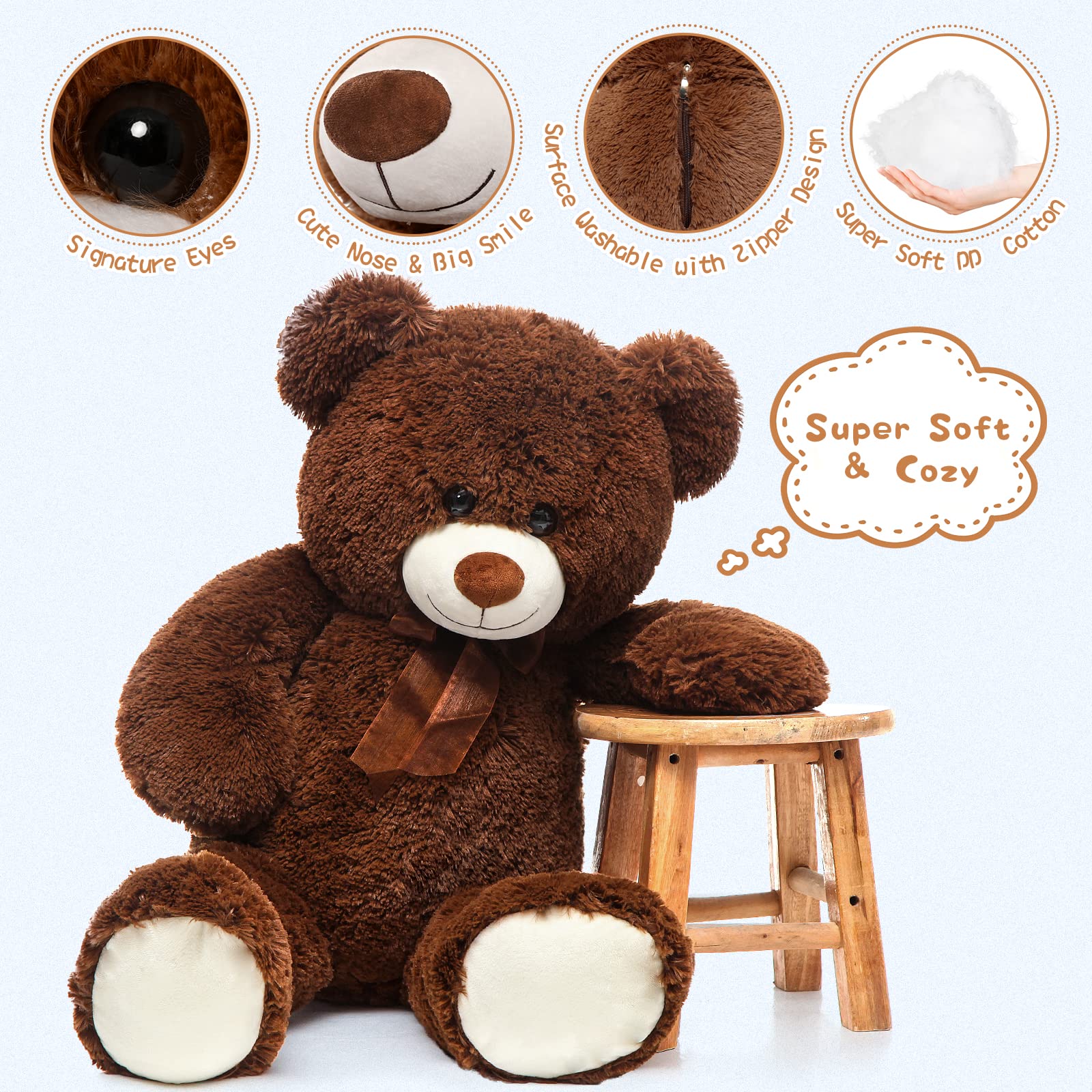 Foto 8 pulgar | Oso De Peluche Gigante Morismos De Peluche, 90 Cm, Color Marrón - Venta Internacional.