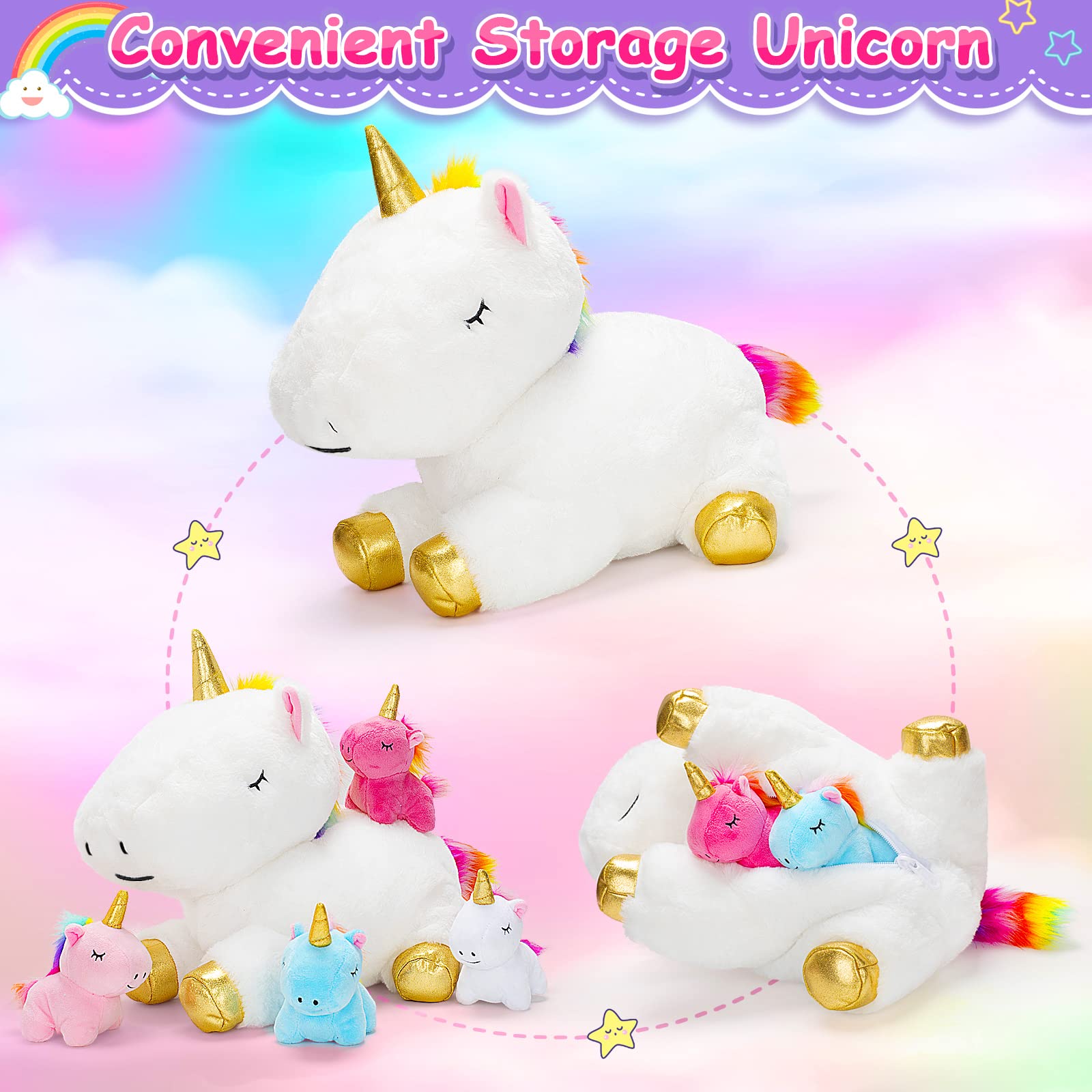 Foto 3 pulgar | Mamá Unicornio De Peluche Con 4 Unicornios Bebés Para Niñas Mayores De 3 Años - Venta Internacional.