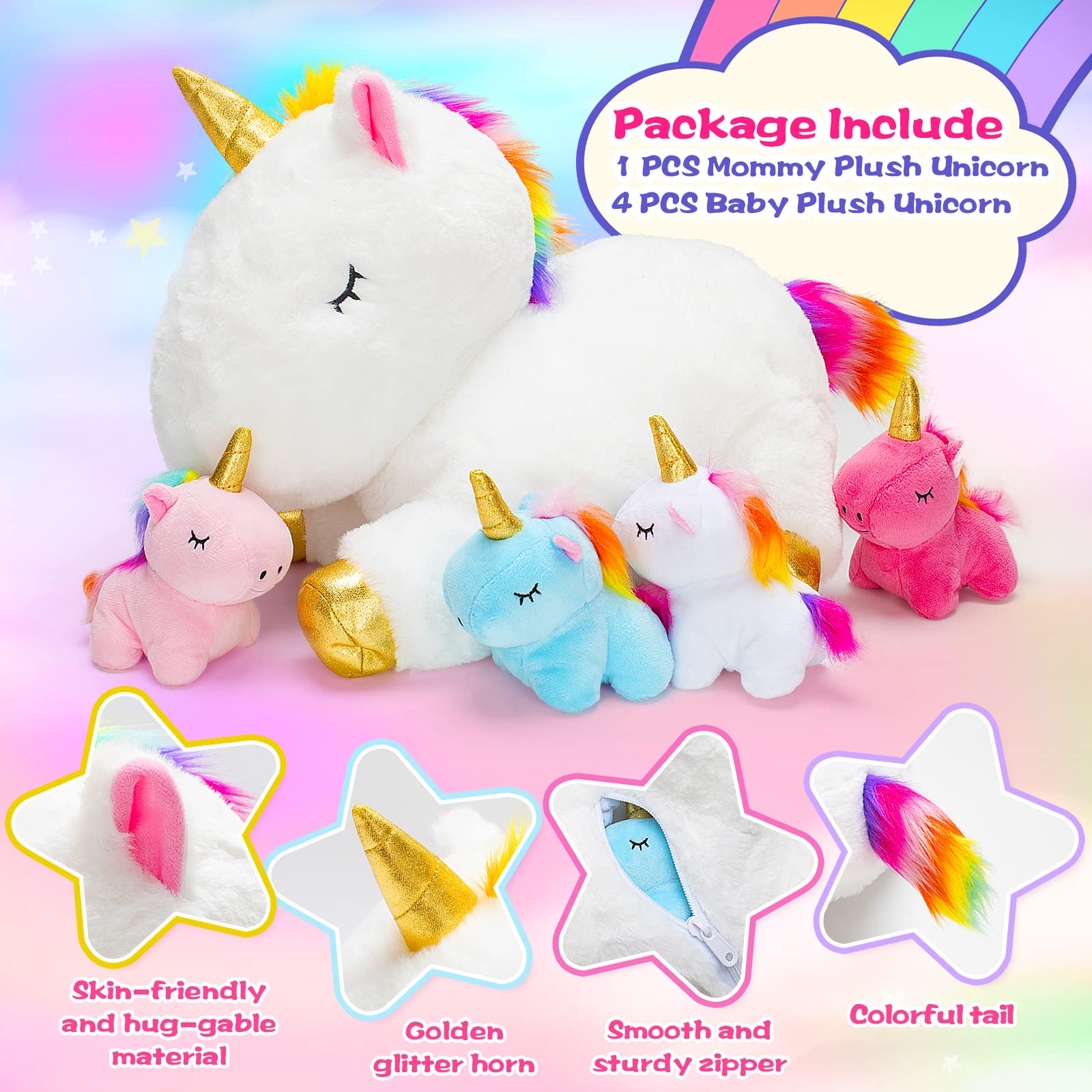 Foto 4 pulgar | Mamá Unicornio De Peluche Con 4 Unicornios Bebés Para Niñas Mayores De 3 Años - Venta Internacional.