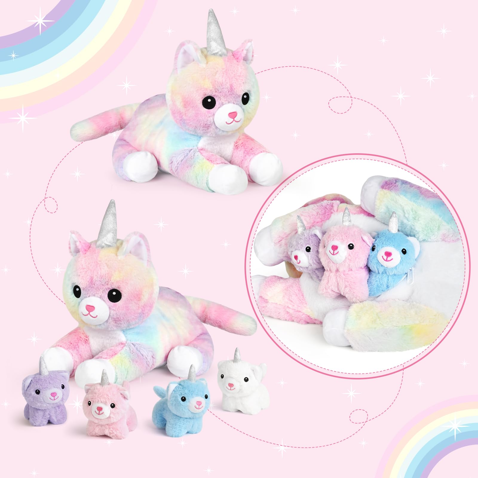 Foto 3 pulgar | Juguetes De Peluche Con Forma De Unicornio Para Gatos Kmuysl Con 4 Gatitos - Venta Internacional.