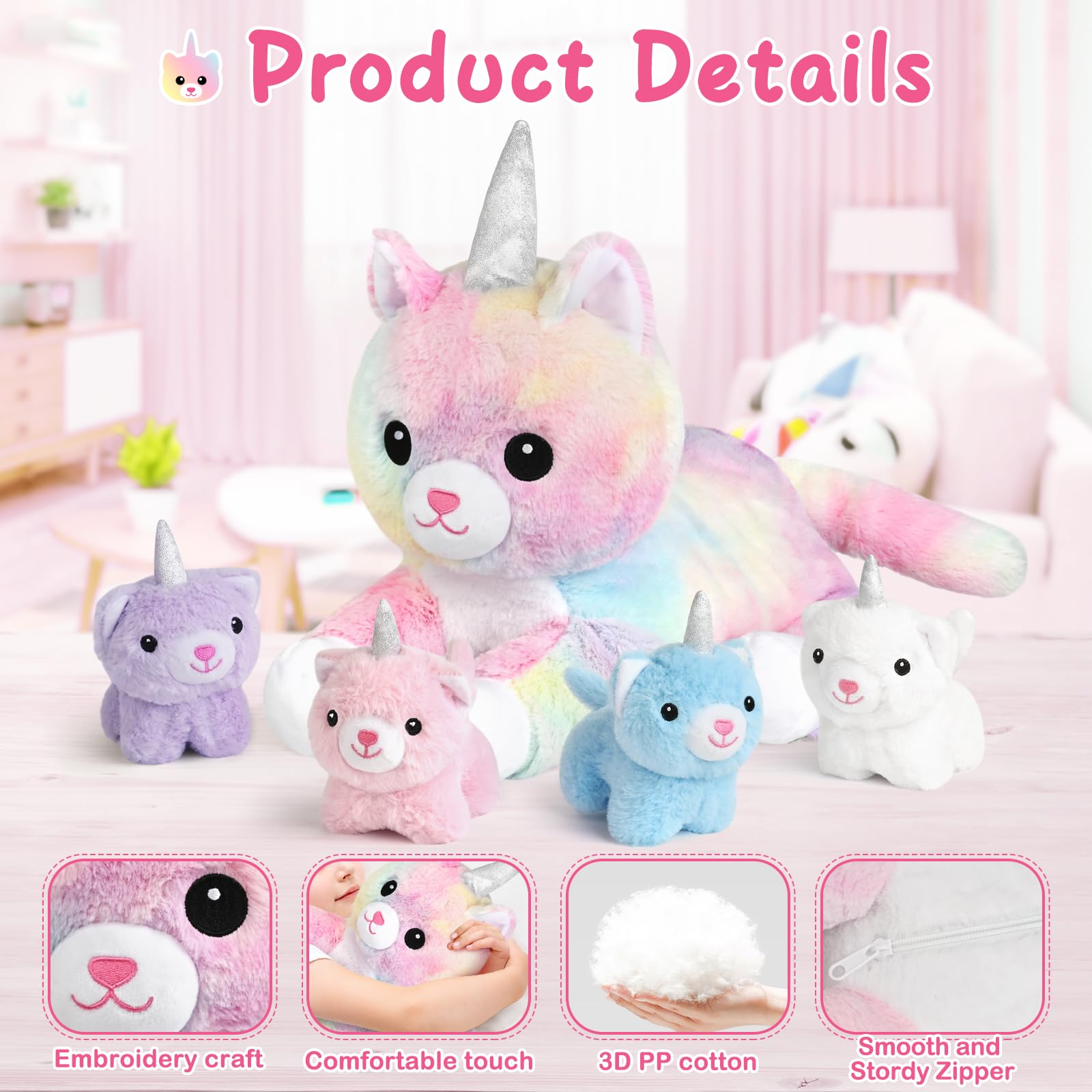 Foto 5 pulgar | Juguetes De Peluche Con Forma De Unicornio Para Gatos Kmuysl Con 4 Gatitos - Venta Internacional.