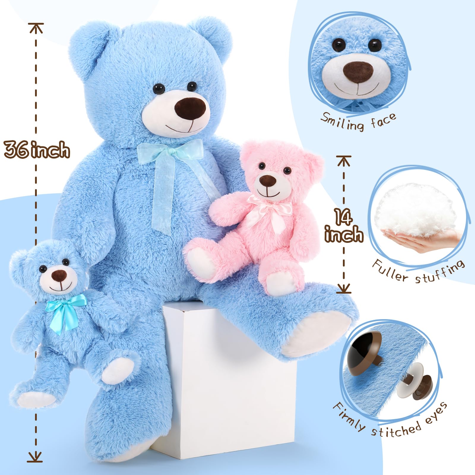 Foto 4 pulgar | Oso De Peluche Morismos Giant Con Bebés De 36 Pulgadas, Azul - Venta Internacional.