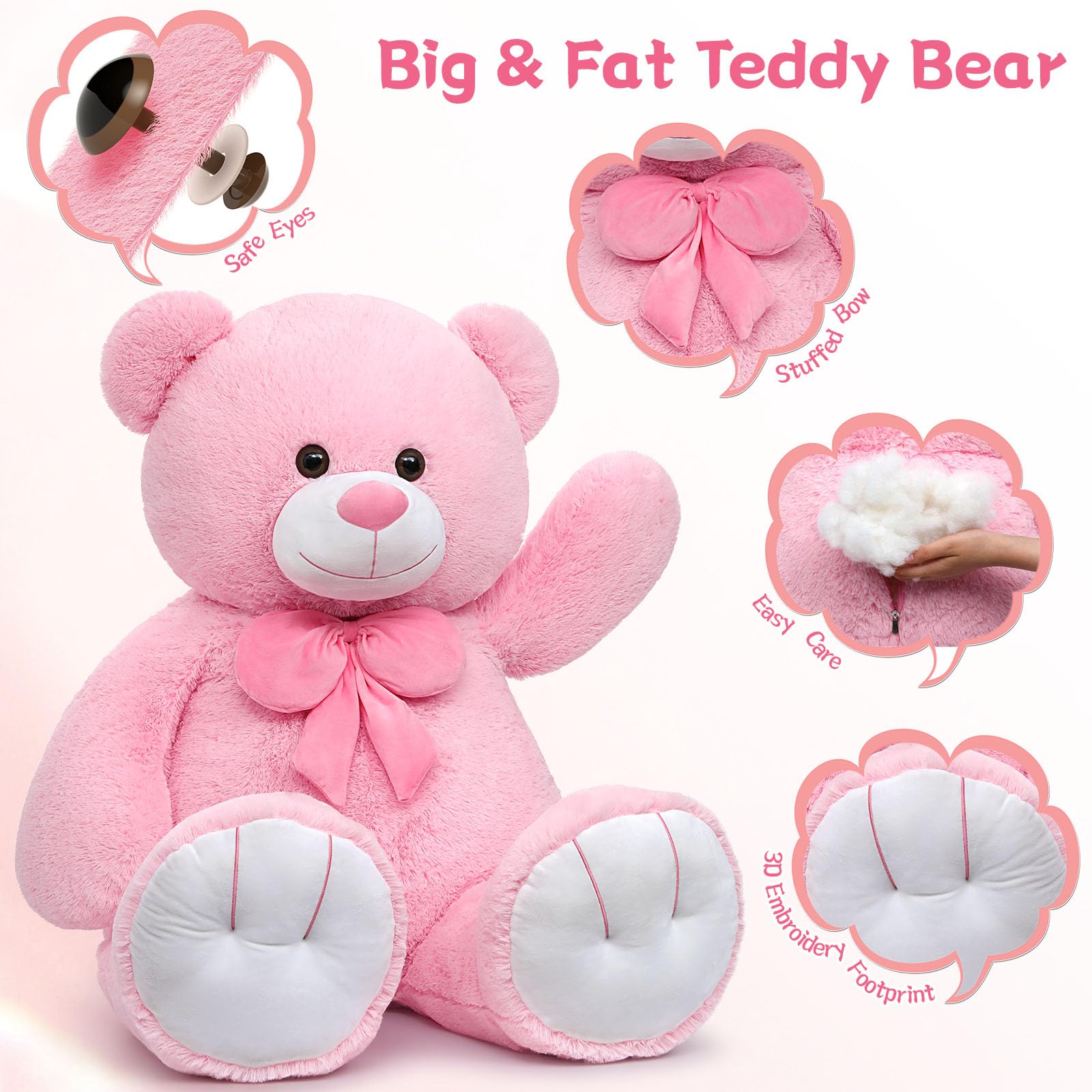 Foto 6 pulgar | Oso De Peluche Morismos, Tamaño Grande, 120 Cm, Para Mamá, Color Rosa - Venta Internacional.