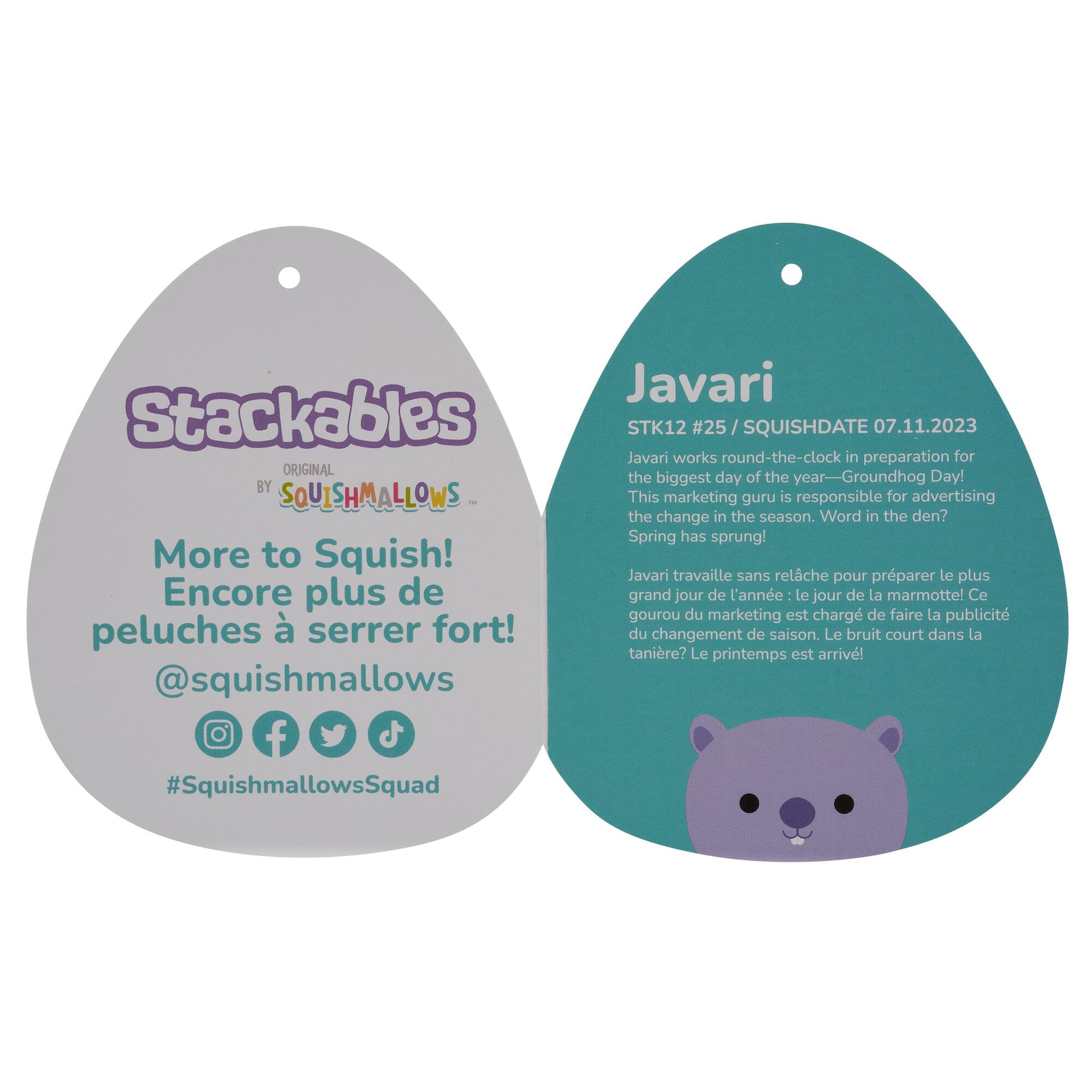 Foto 4 pulgar | Peluche Squishmallows Stackables Javari Lavender Groundhog 30 Cm - Venta Internacional.
