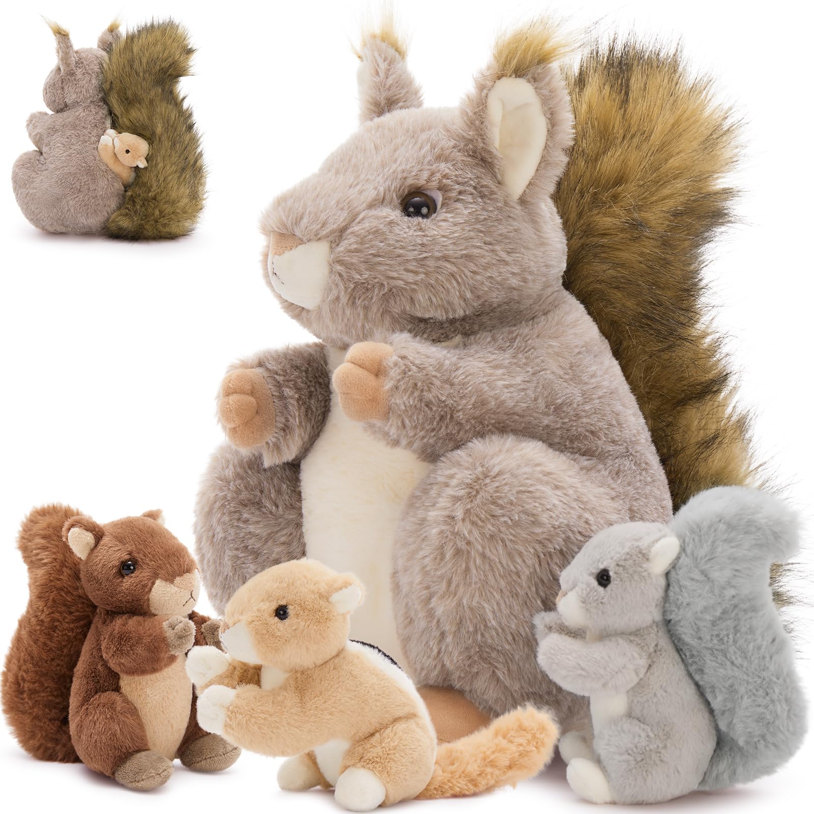 Animal De Peluche Mao Golan Con 3 Ardillas Bebés, 4 Unidades - Venta Internacional.