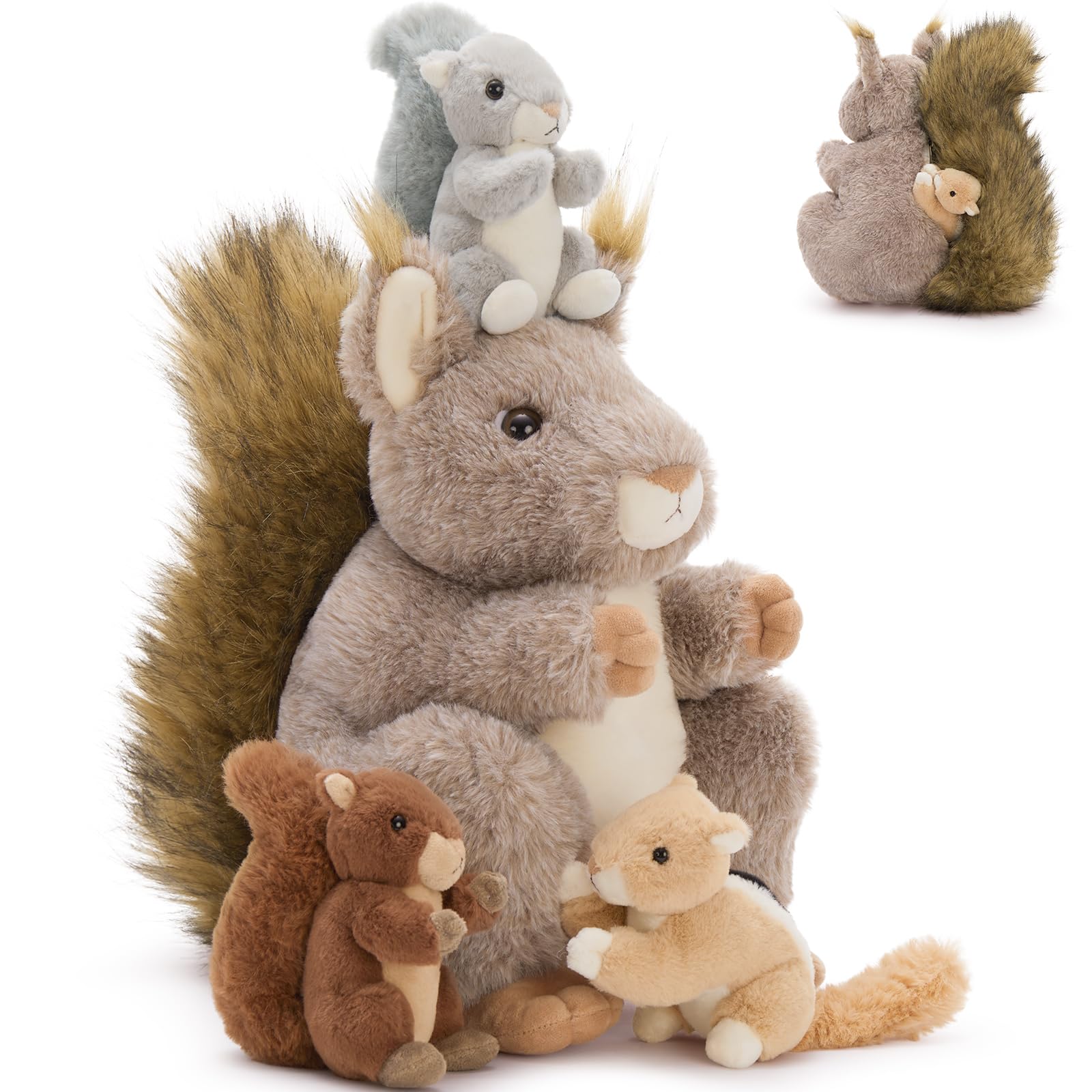 Foto 8 pulgar | Animal De Peluche Mao Golan Con 3 Ardillas Bebés, 4 Unidades - Venta Internacional.