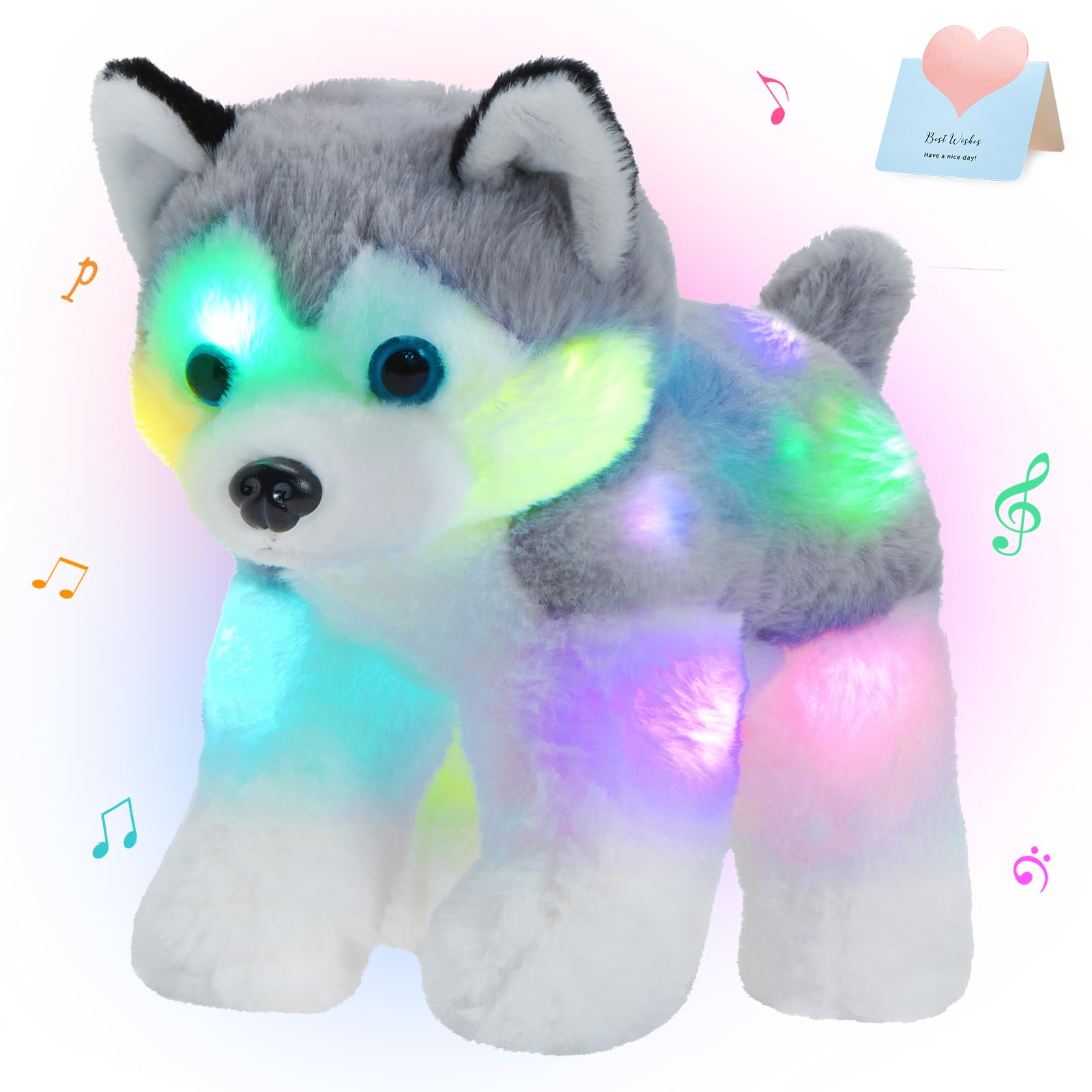 Peluche Bstaofy Husky Puppy Con Música Y Luz De 30 Cm - Venta Internacional.
