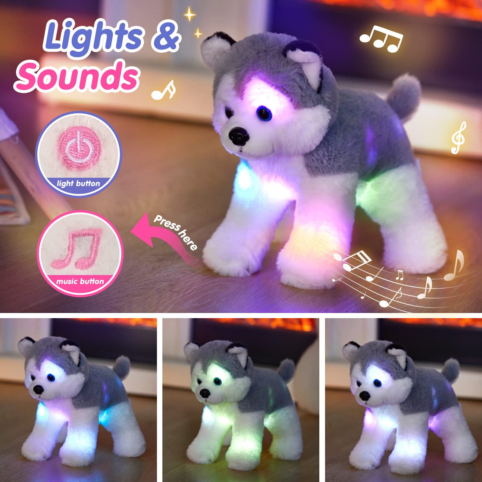Foto 3 pulgar | Peluche Bstaofy Husky Puppy Con Música Y Luz De 30 Cm - Venta Internacional.