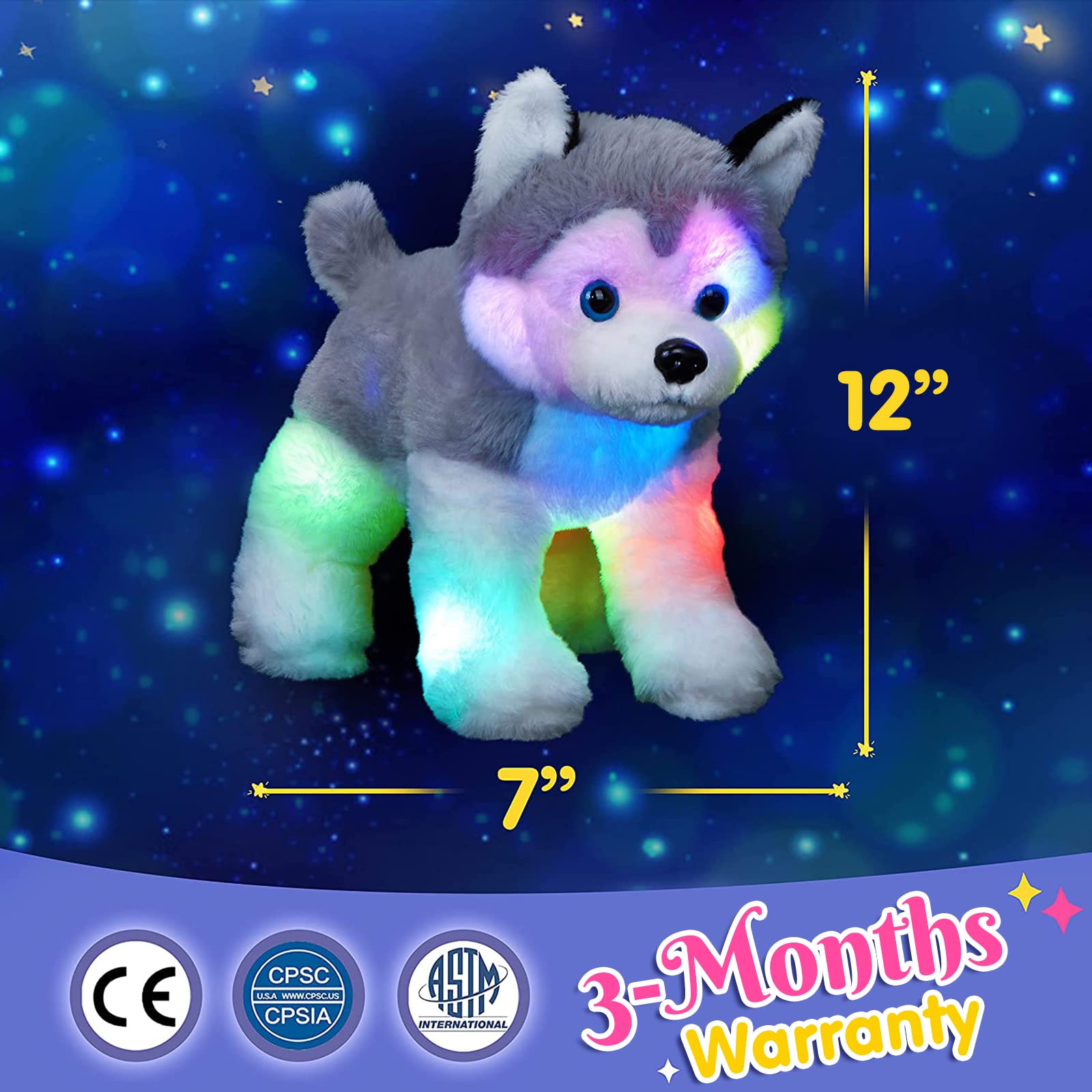 Foto 5 pulgar | Peluche Bstaofy Husky Puppy Con Música Y Luz De 30 Cm - Venta Internacional.