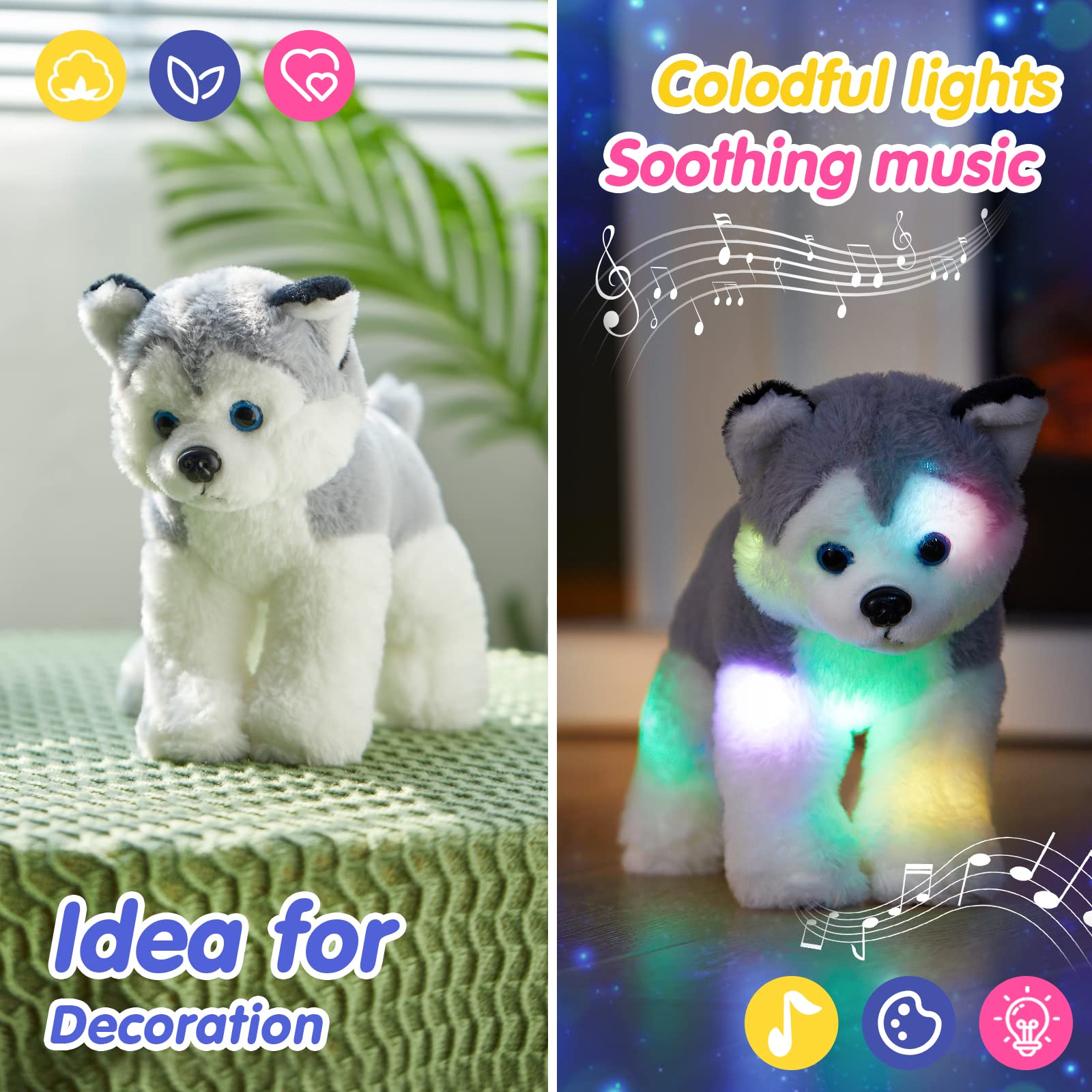 Foto 6 pulgar | Peluche Bstaofy Husky Puppy Con Música Y Luz De 30 Cm - Venta Internacional.