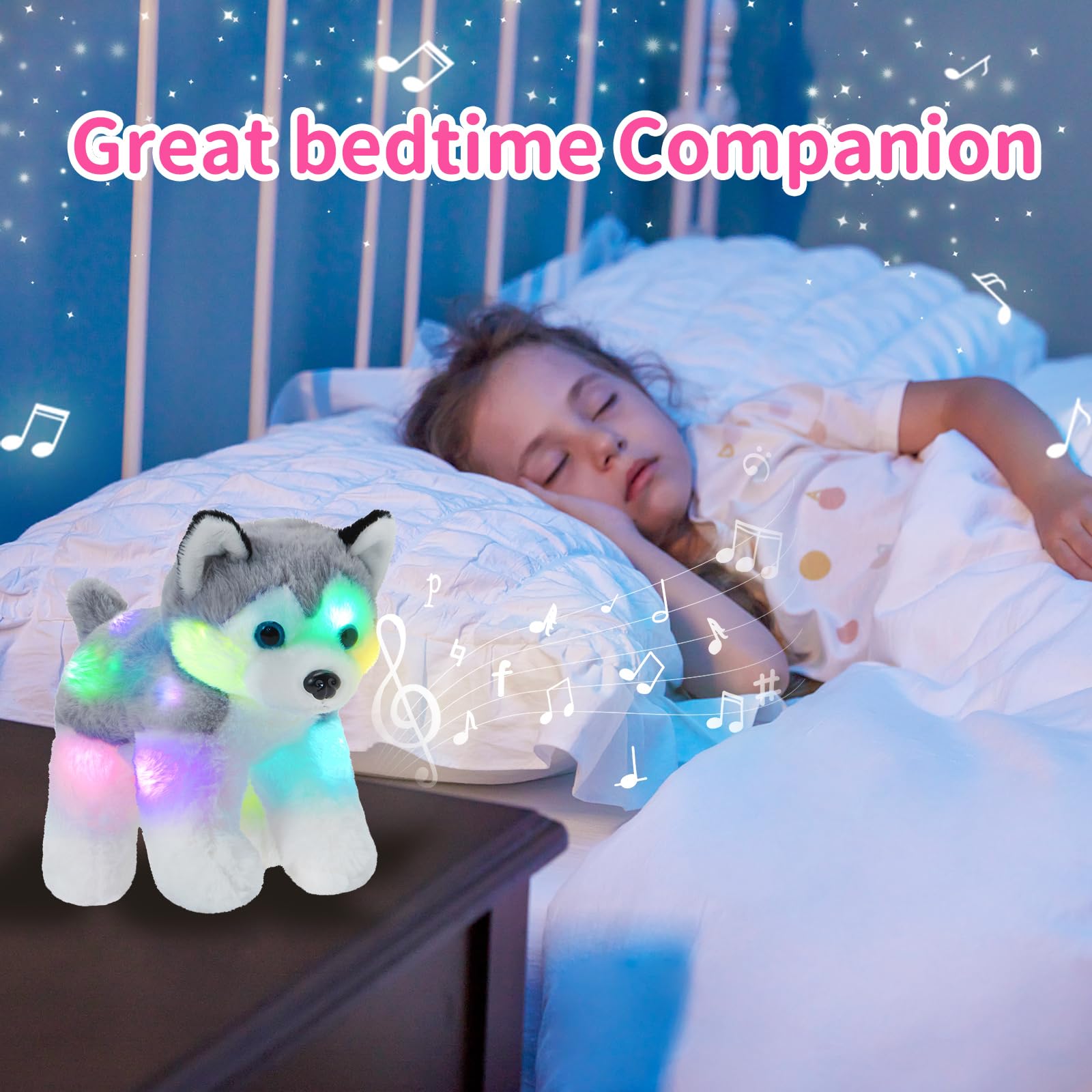 Foto 6 | Peluche Bstaofy Husky Puppy Con Música Y Luz De 30 Cm - Venta Internacional.