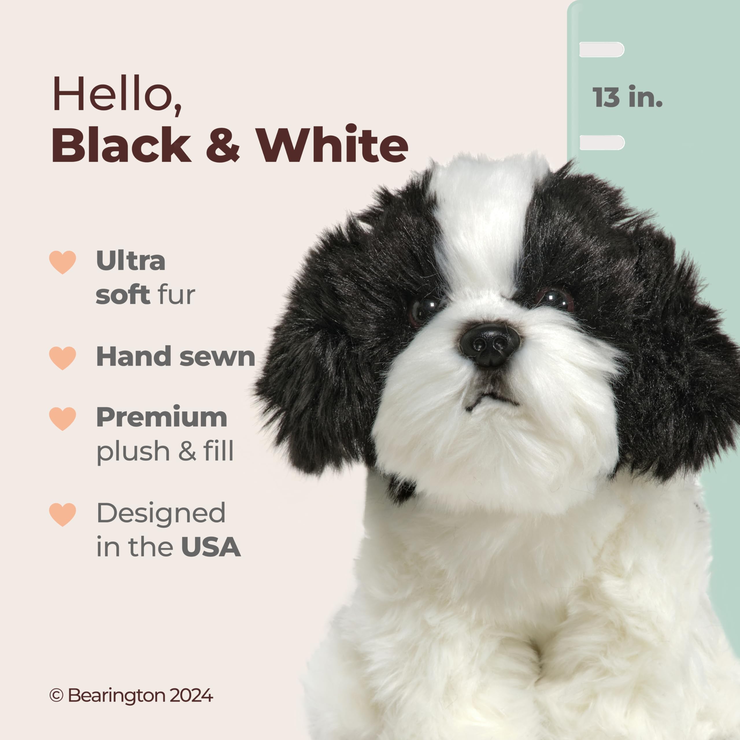 Foto 3 pulgar | Perro De Peluche Bearington, Blanco Y Negro, 33 Cm - Venta Internacional.