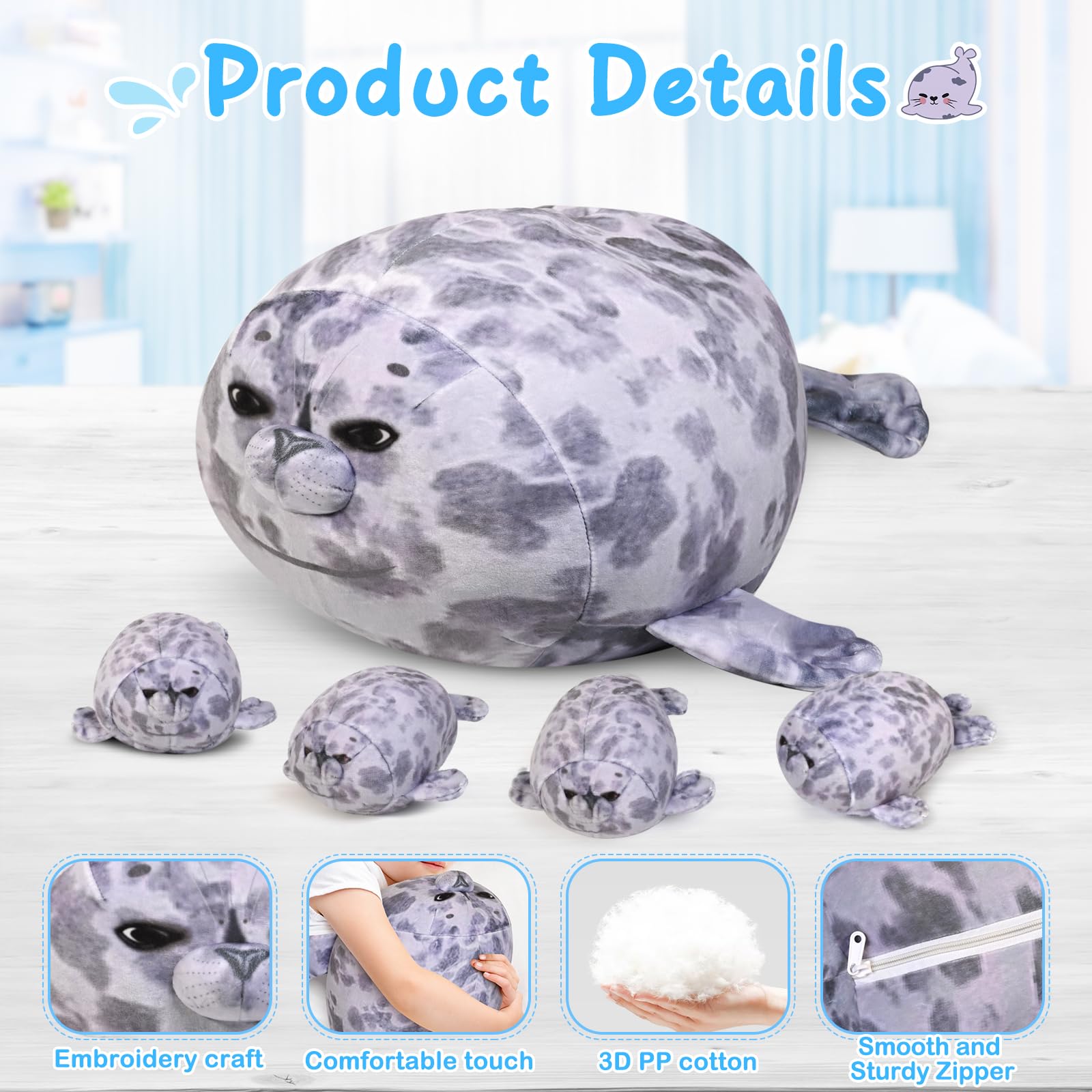 Foto 7 pulgar | Peluche Kmuysl Seal Mommy con 4 Mini Peluches  - Venta Internacional