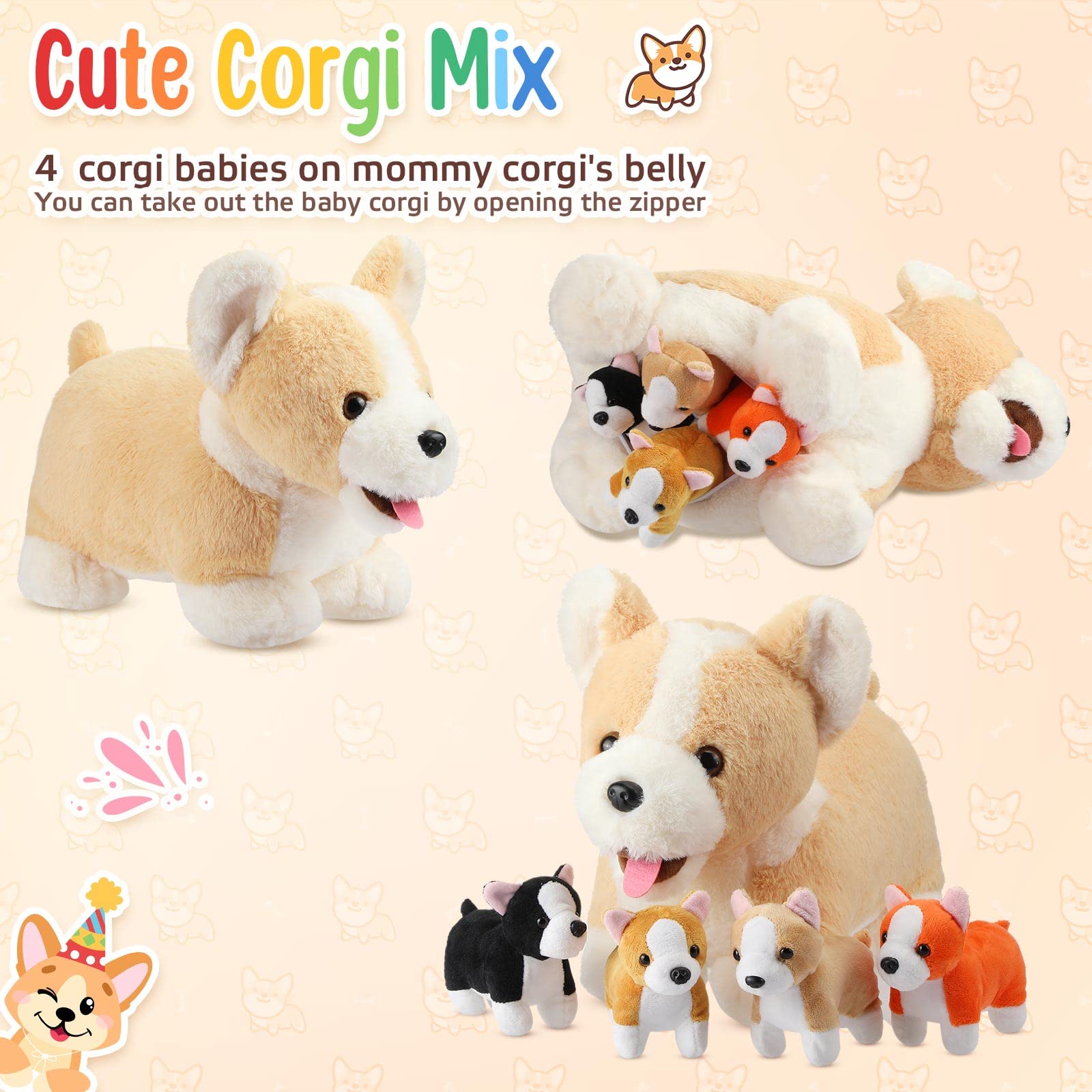 Foto 4 pulgar | Perro Skylety De Peluche Con Bebés En Su Interior Para Niños Corgi - Venta Internacional.
