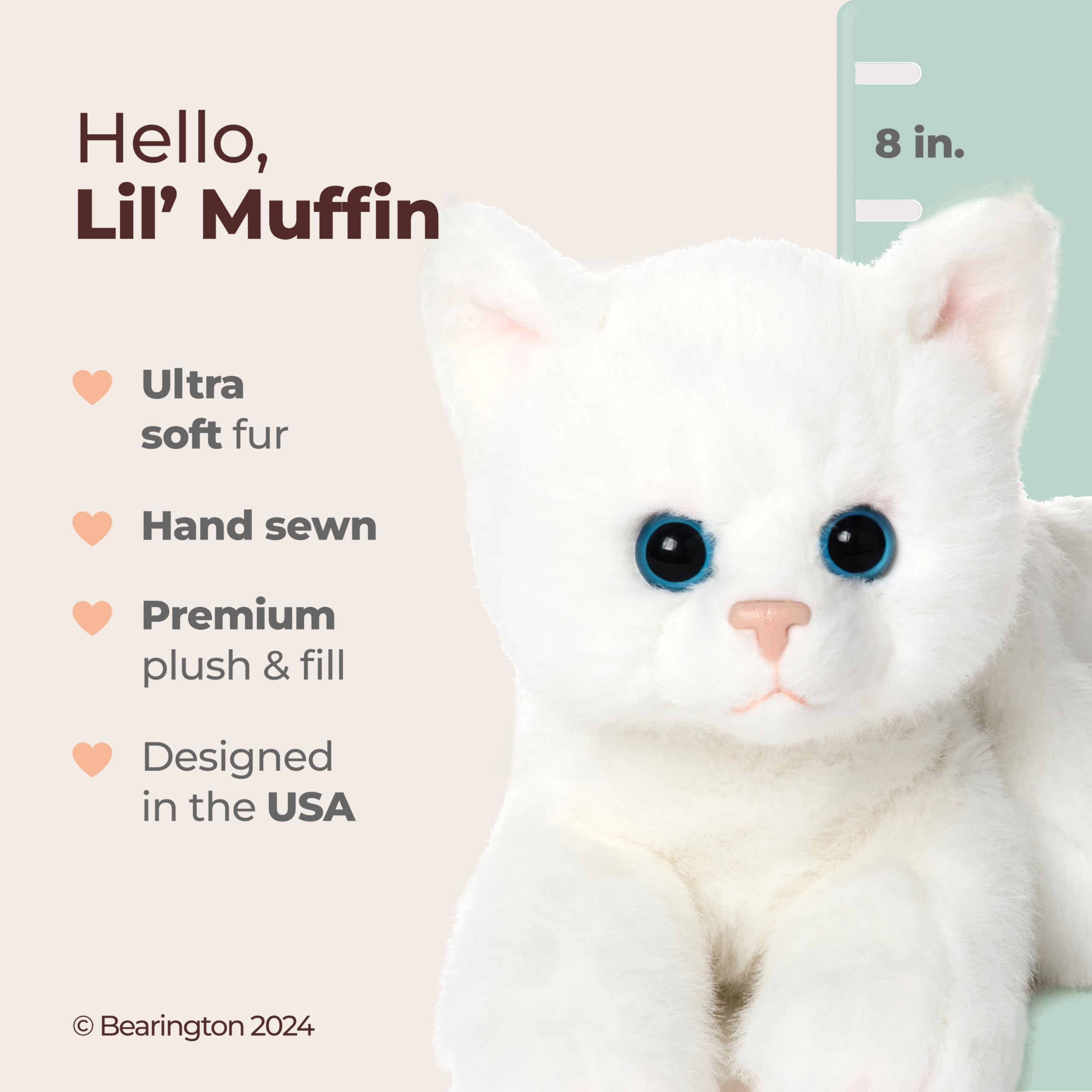 Foto 3 pulgar | Peluche De Peluche Bearington Lil' Muffin Con Forma De Gato Blanco, 20 Cm - Venta Internacional.