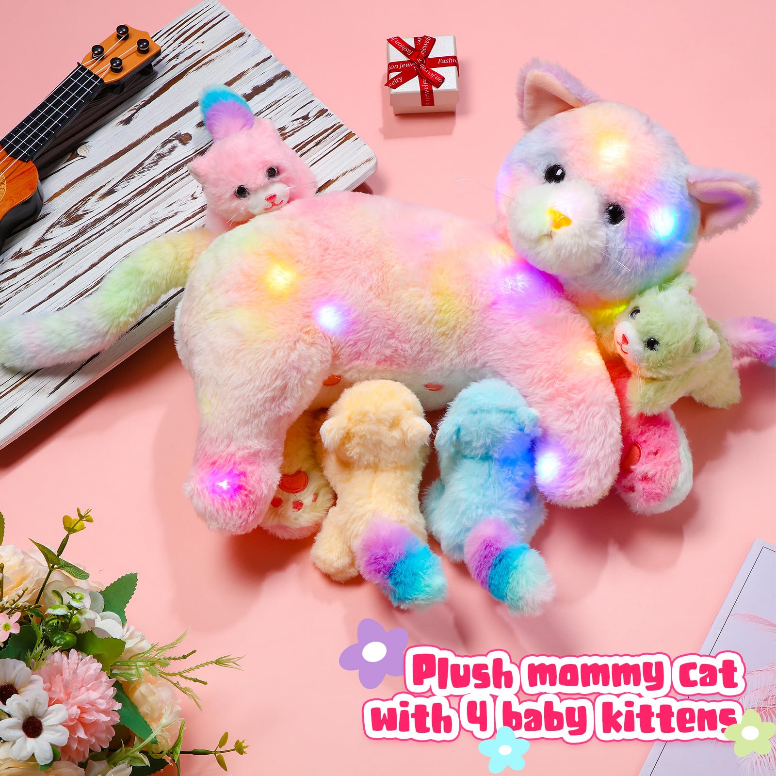 Foto 6 pulgar | Peluche Skylety, Gato Cariñoso Con 4 Gatitos De Peluche De 40 Cm - Venta Internacional.