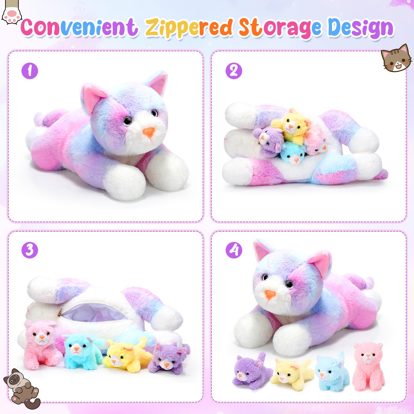 Foto 4 pulgar | Peluche Skylety Cat Con Bebés Dentro De Una Gata Embarazada - Venta Internacional.