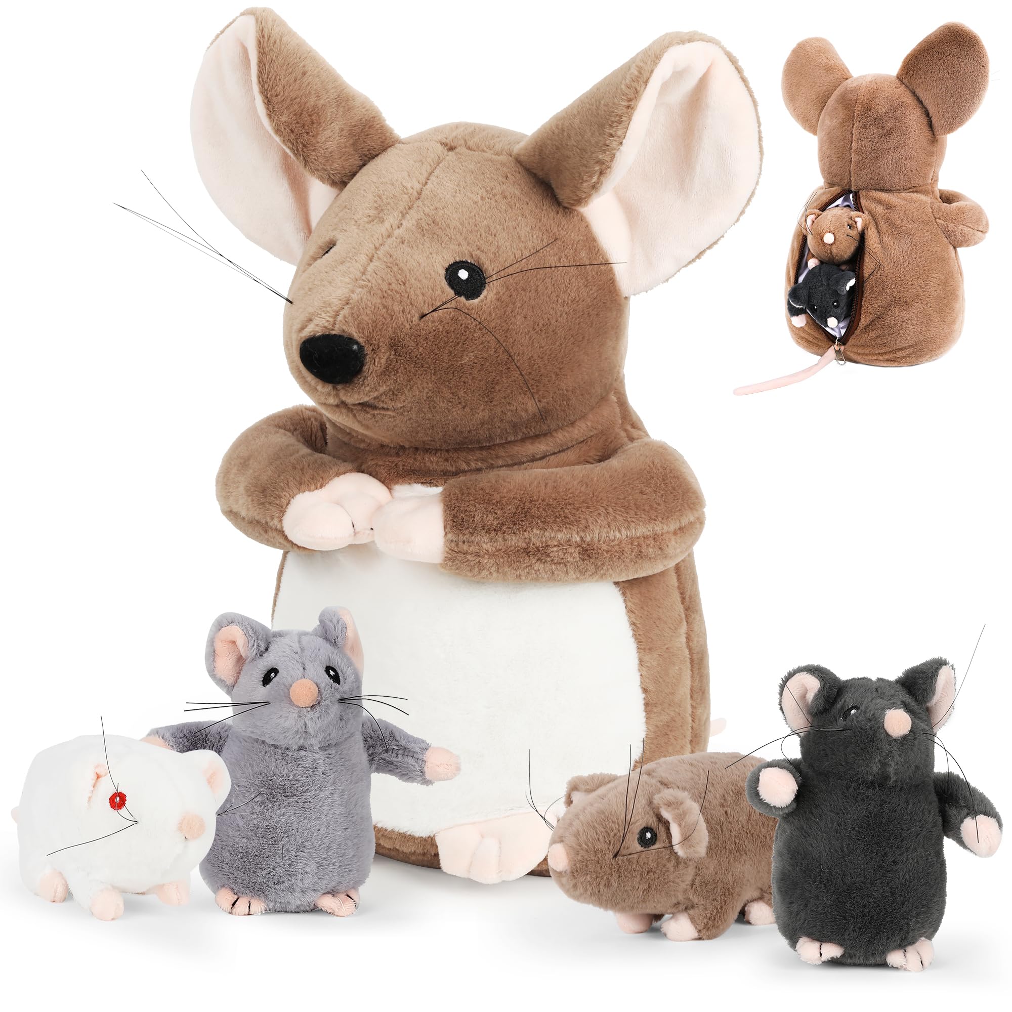 Juego De Juguetes De Peluche Genérico Para Momia Rata Grande De 14 Pulgadas Con 4 Ratones Bebés - Venta Internacional.