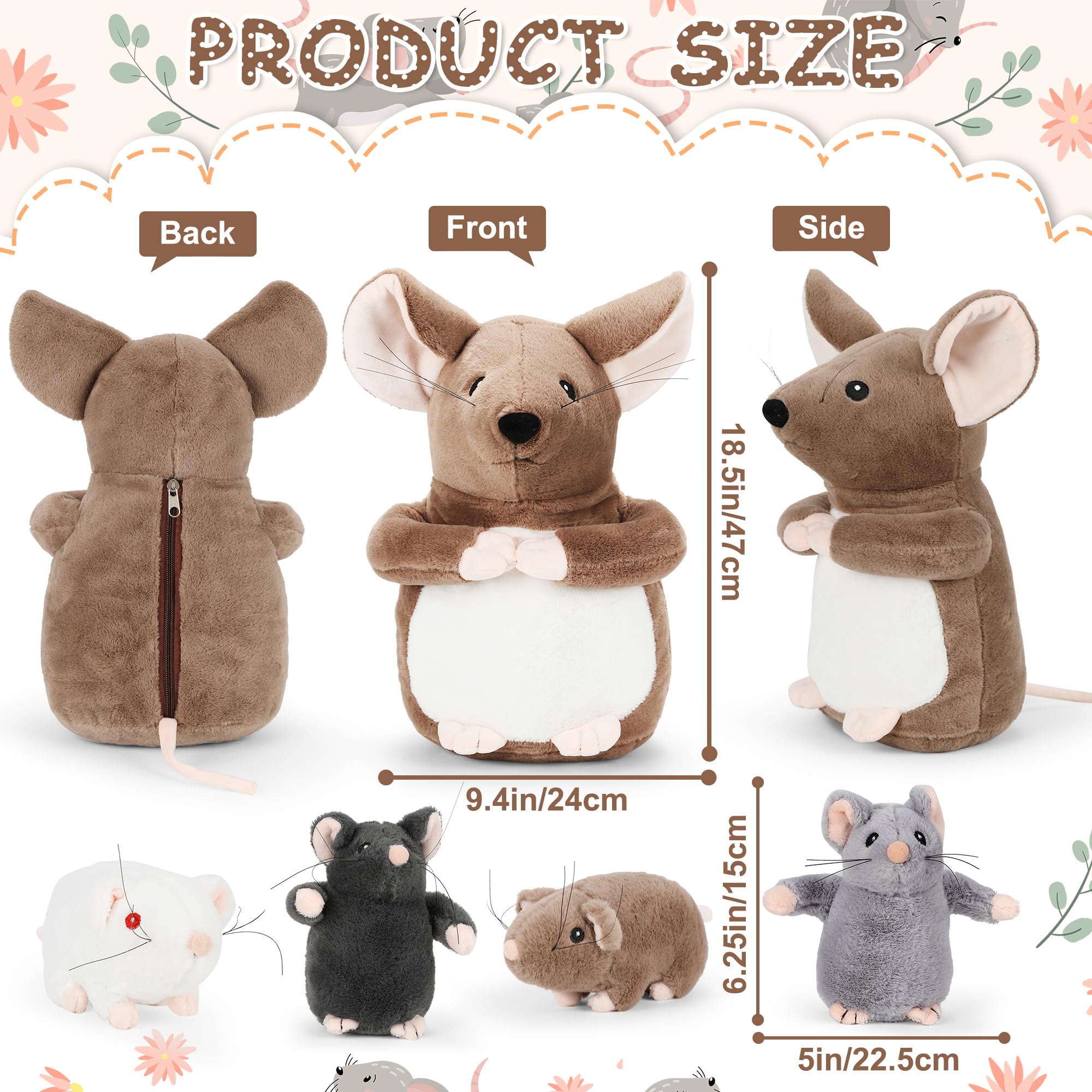 Foto 3 pulgar | Juego De Juguetes De Peluche Genérico Para Momia Rata Grande De 14 Pulgadas Con 4 Ratones Bebés - Venta Internacional.