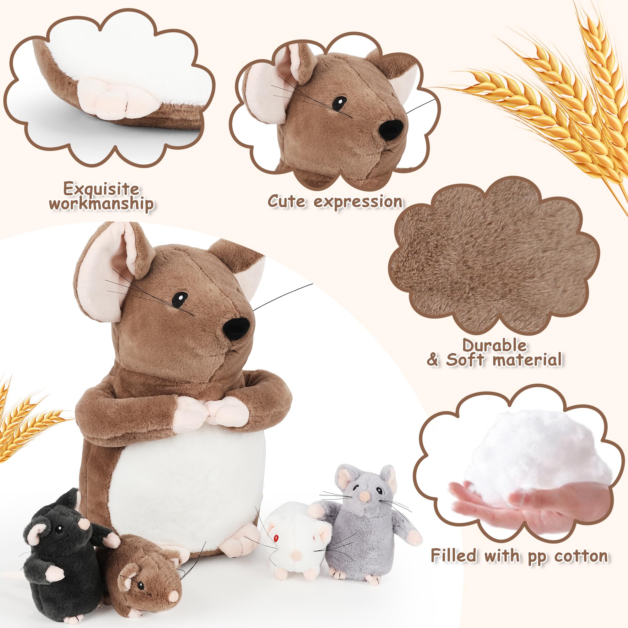 Foto 5 pulgar | Juego De Juguetes De Peluche Genérico Para Momia Rata Grande De 14 Pulgadas Con 4 Ratones Bebés - Venta Internacional.