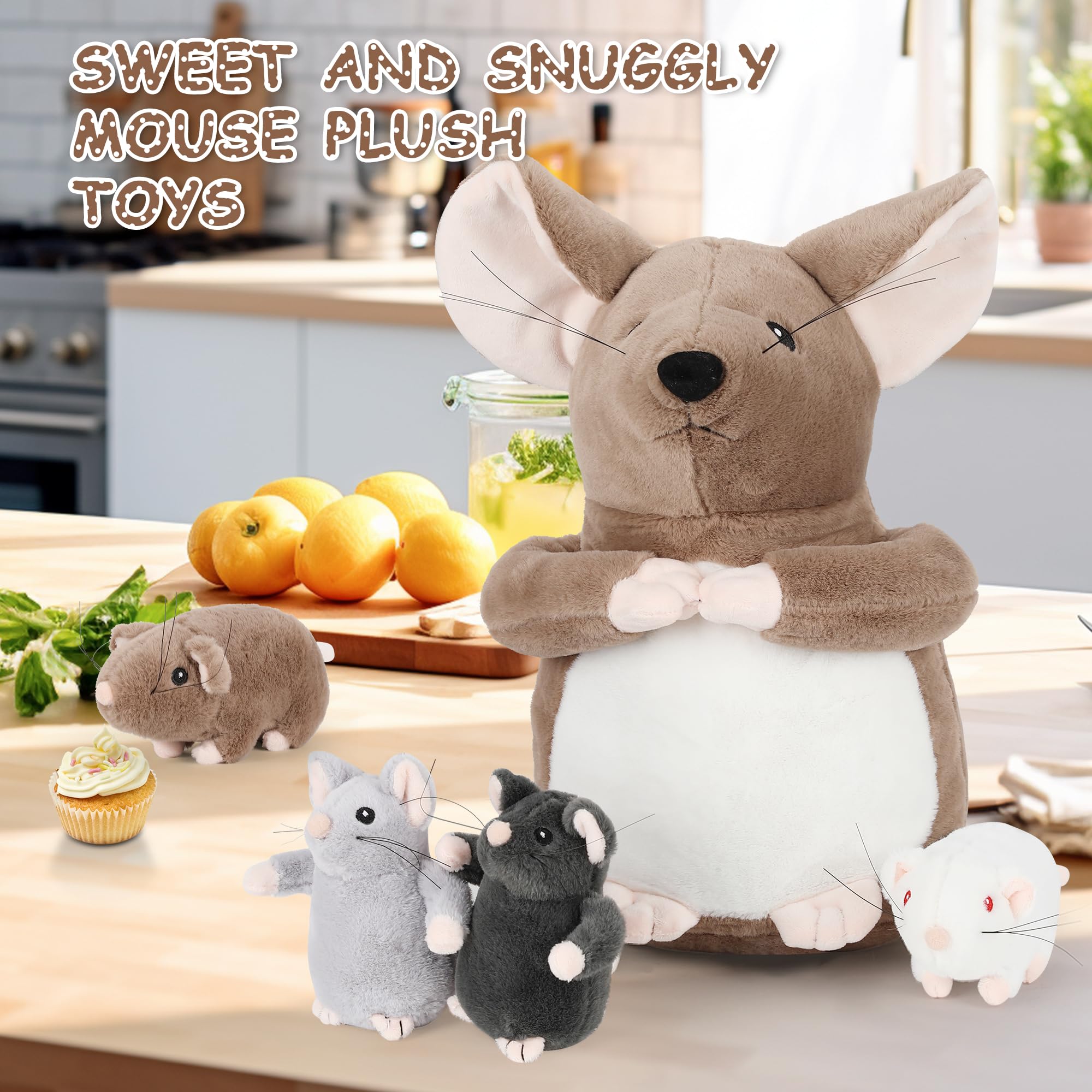 Foto 6 pulgar | Juego De Juguetes De Peluche Genérico Para Momia Rata Grande De 14 Pulgadas Con 4 Ratones Bebés - Venta Internacional.