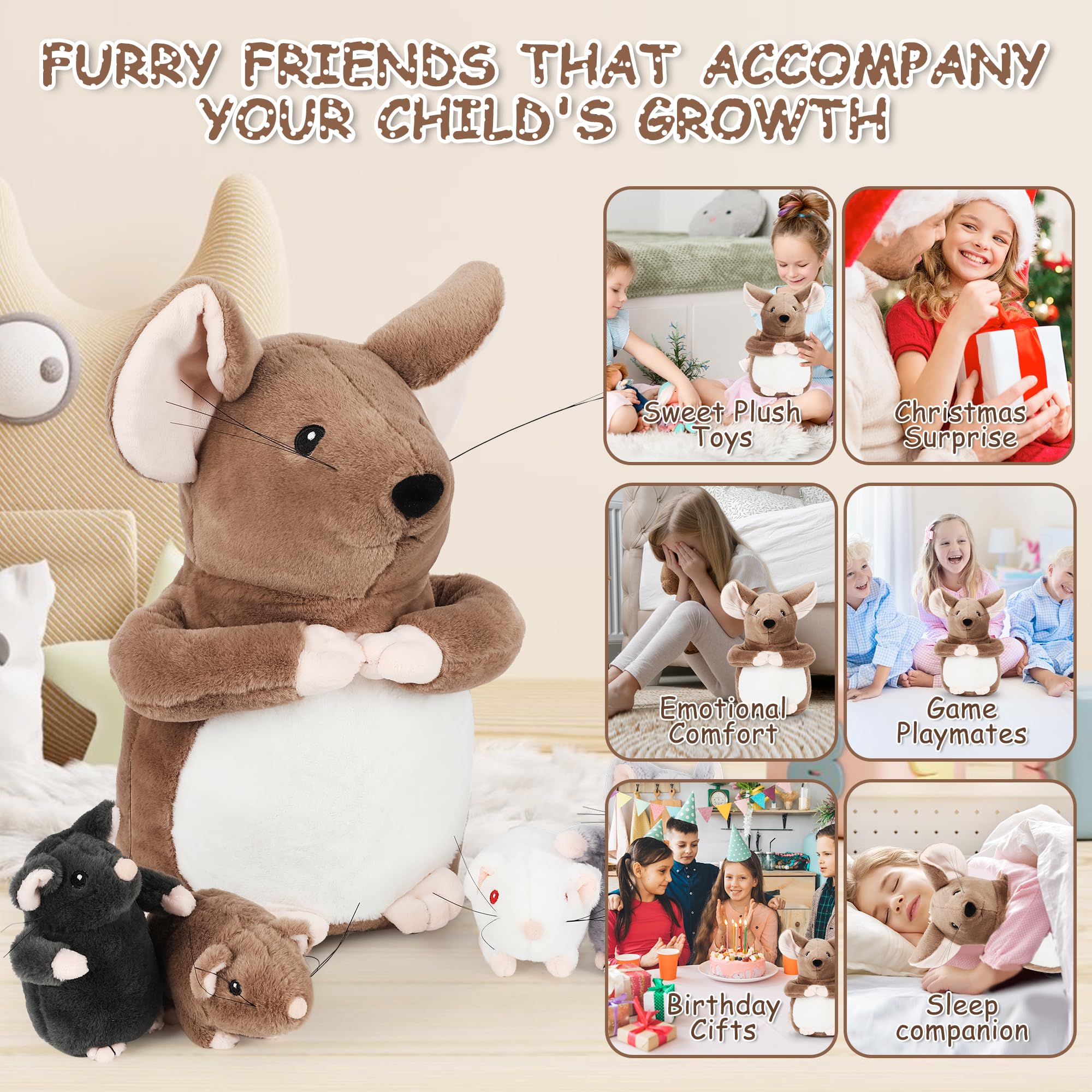 Foto 7 | Juego De Juguetes De Peluche Genérico Para Momia Rata Grande De 14 Pulgadas Con 4 Ratones Bebés - Venta Internacional.