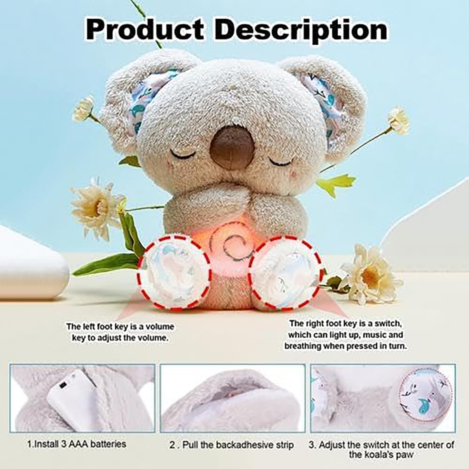 Foto 3 pulgar | Alivia La Ansiedad De Un Koala De Peluche Con Luces Musicales, 30 Cm - Venta Internacional.