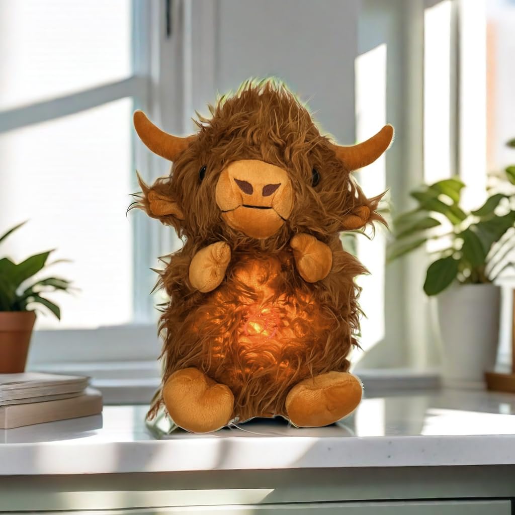 Foto 4 pulgar | Animal De Peluche, Vaca De Las Tierras Altas, Respiración Relajante Con Música, 34 Cm - Venta Internacional.