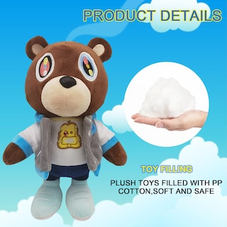Foto 2 | Peluche De Peluche Con Bonito Oso Kanye De 25 Cm Para Fanáticos De Los Niños - Venta Internacional.
