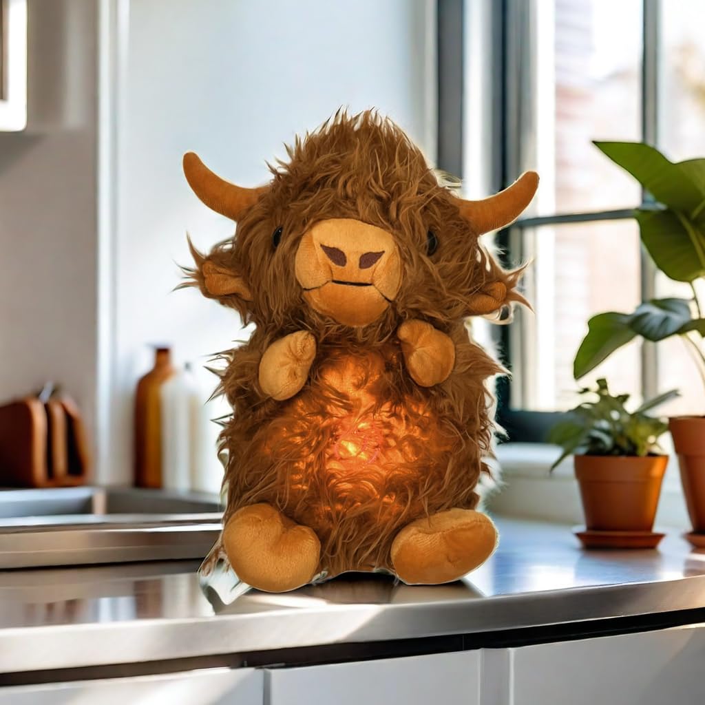 Foto 5 pulgar | Animal De Peluche, Vaca De Las Tierras Altas, Respiración Relajante Con Música, 34 Cm - Venta Internacional.