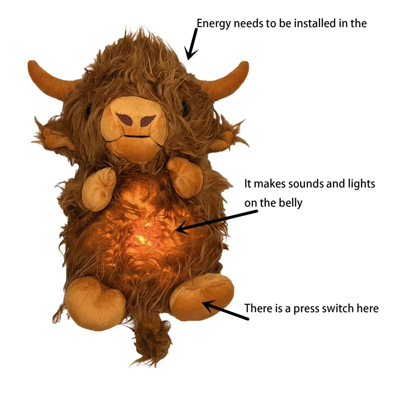 Foto 6 pulgar | Animal De Peluche, Vaca De Las Tierras Altas, Respiración Relajante Con Música, 34 Cm - Venta Internacional.