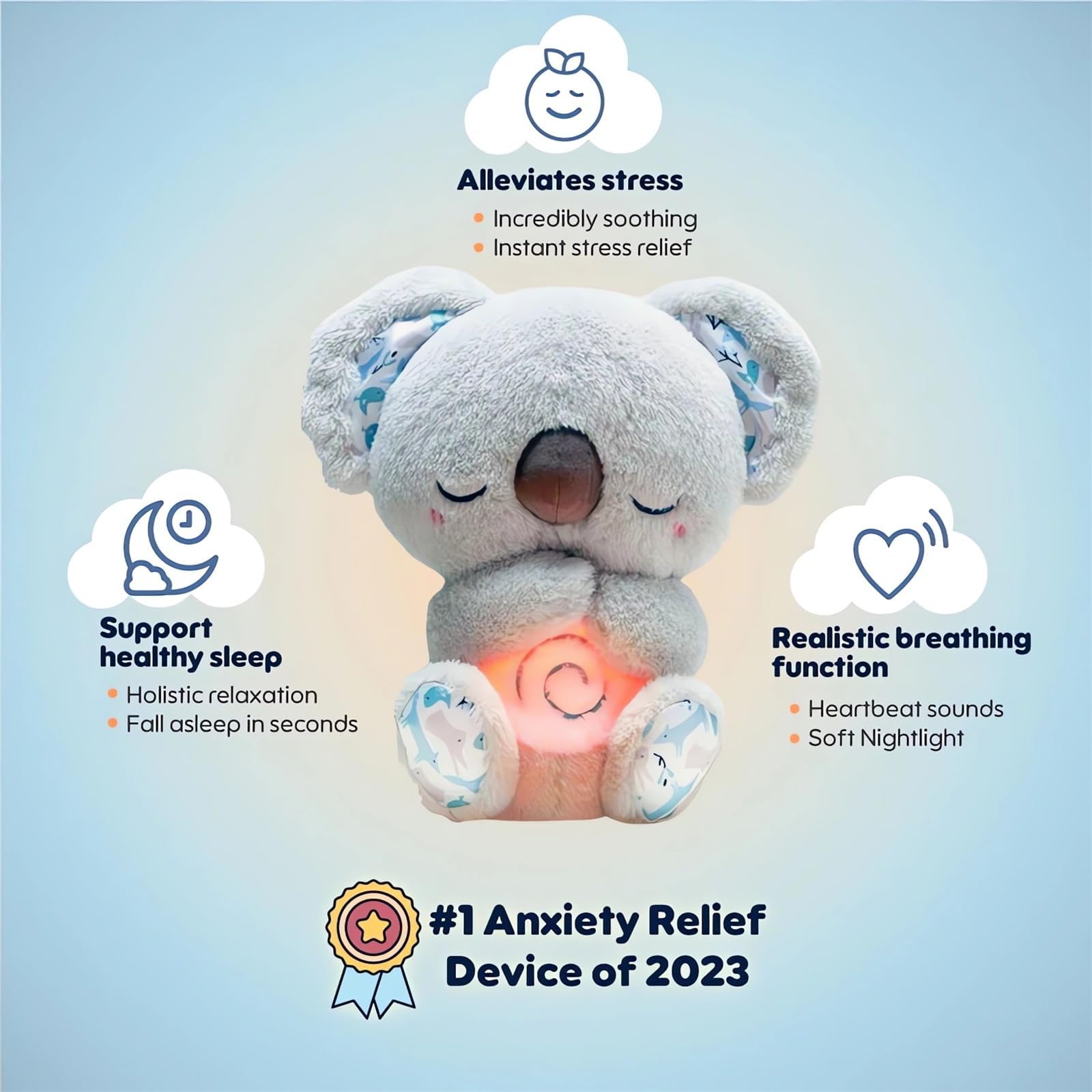 Foto 3 pulgar | Juguete De Peluche Para Aliviar La Respiración De Un Koala Con Luces Musicales, 30 Cm - Venta Internacional.