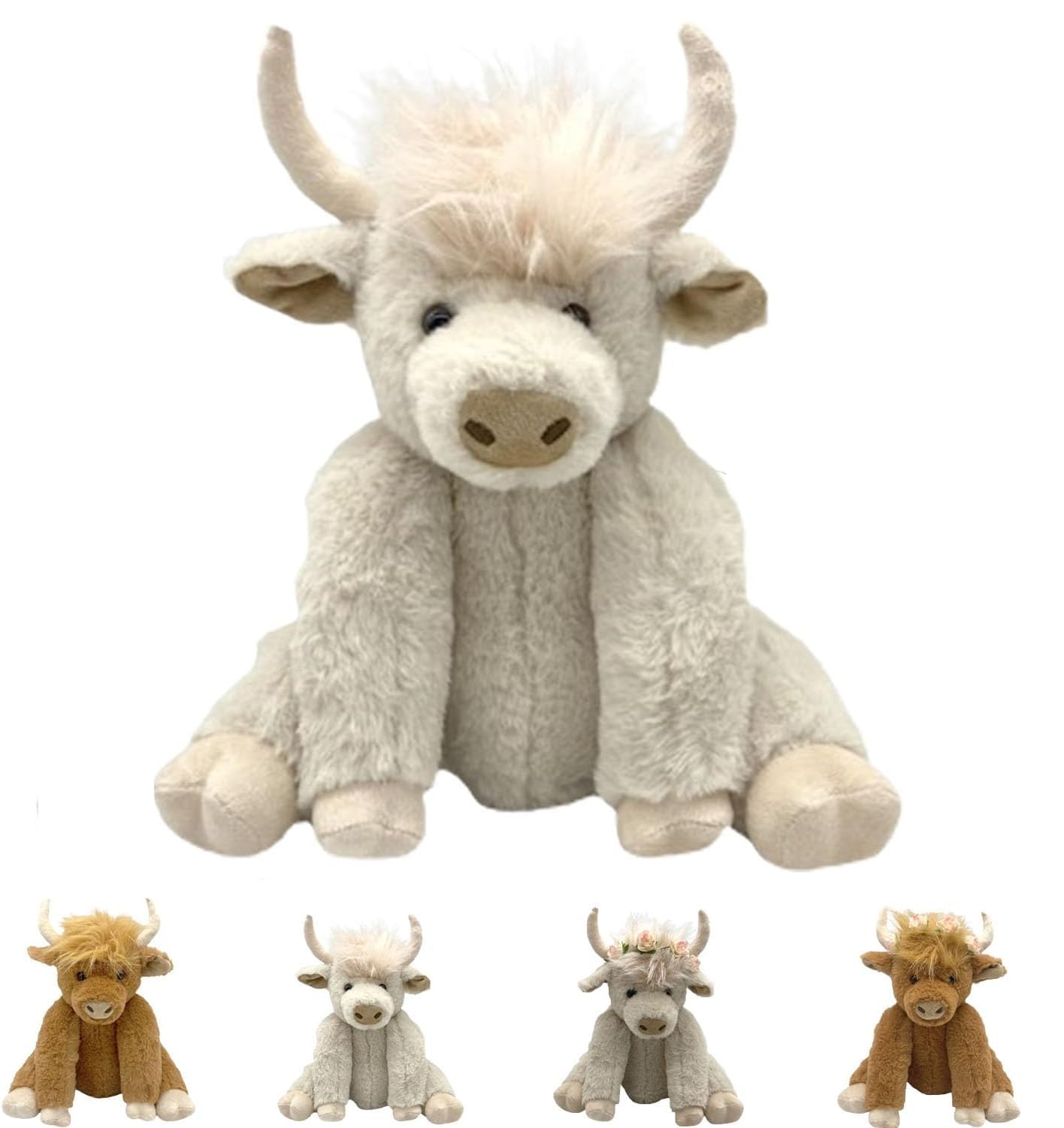 Peluche Theorbi Highland Cow Para Niños De 25 Cm, Color Blanco - Venta Internacional.