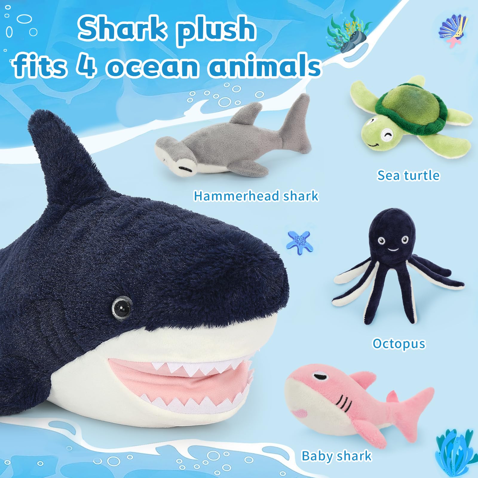 Foto 2 | Set De Animales De Peluche Tiburón Maogolan Con 4 Animales Marinos Pequeños - Venta Internacional.