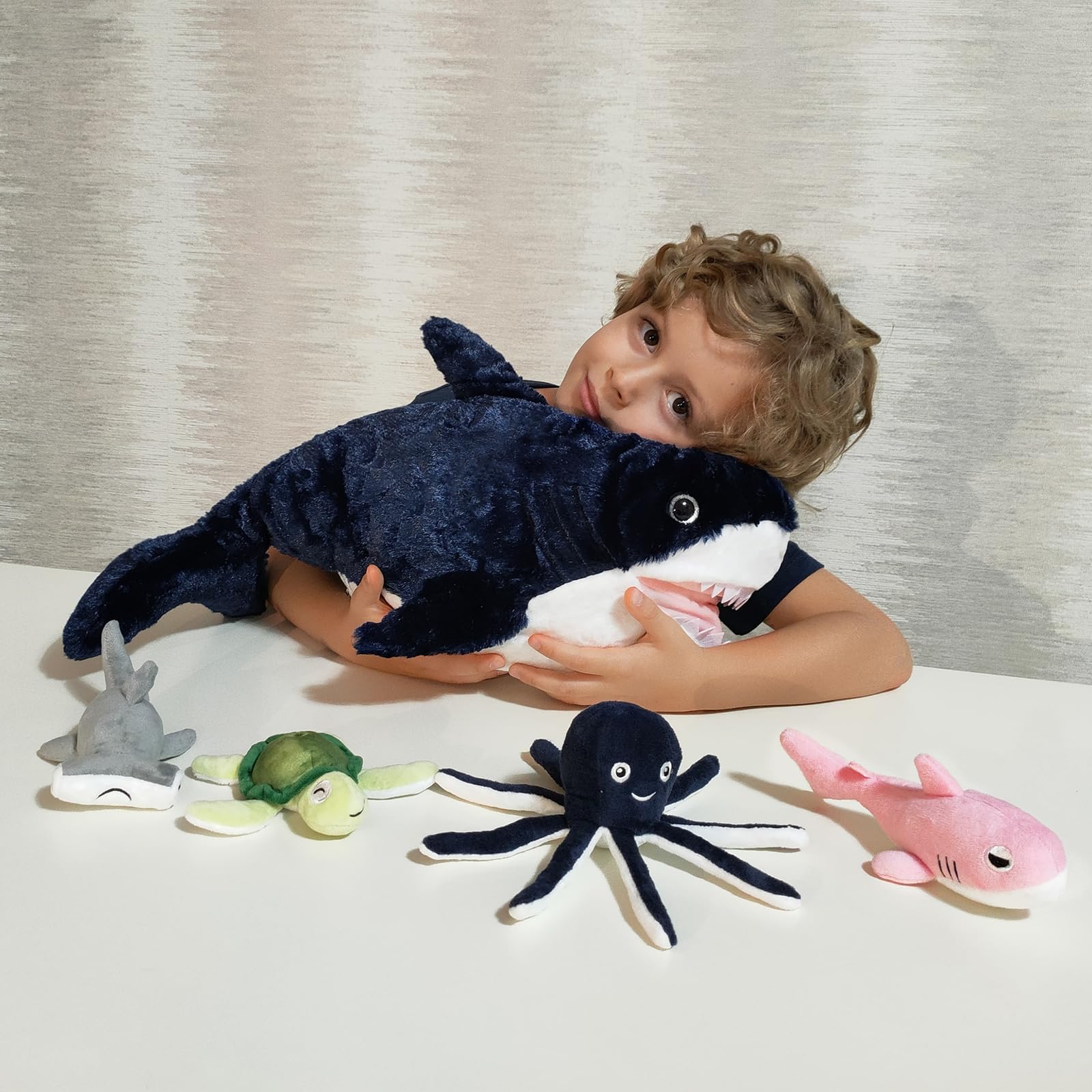 Foto 4 | Set De Animales De Peluche Tiburón Maogolan Con 4 Animales Marinos Pequeños - Venta Internacional.