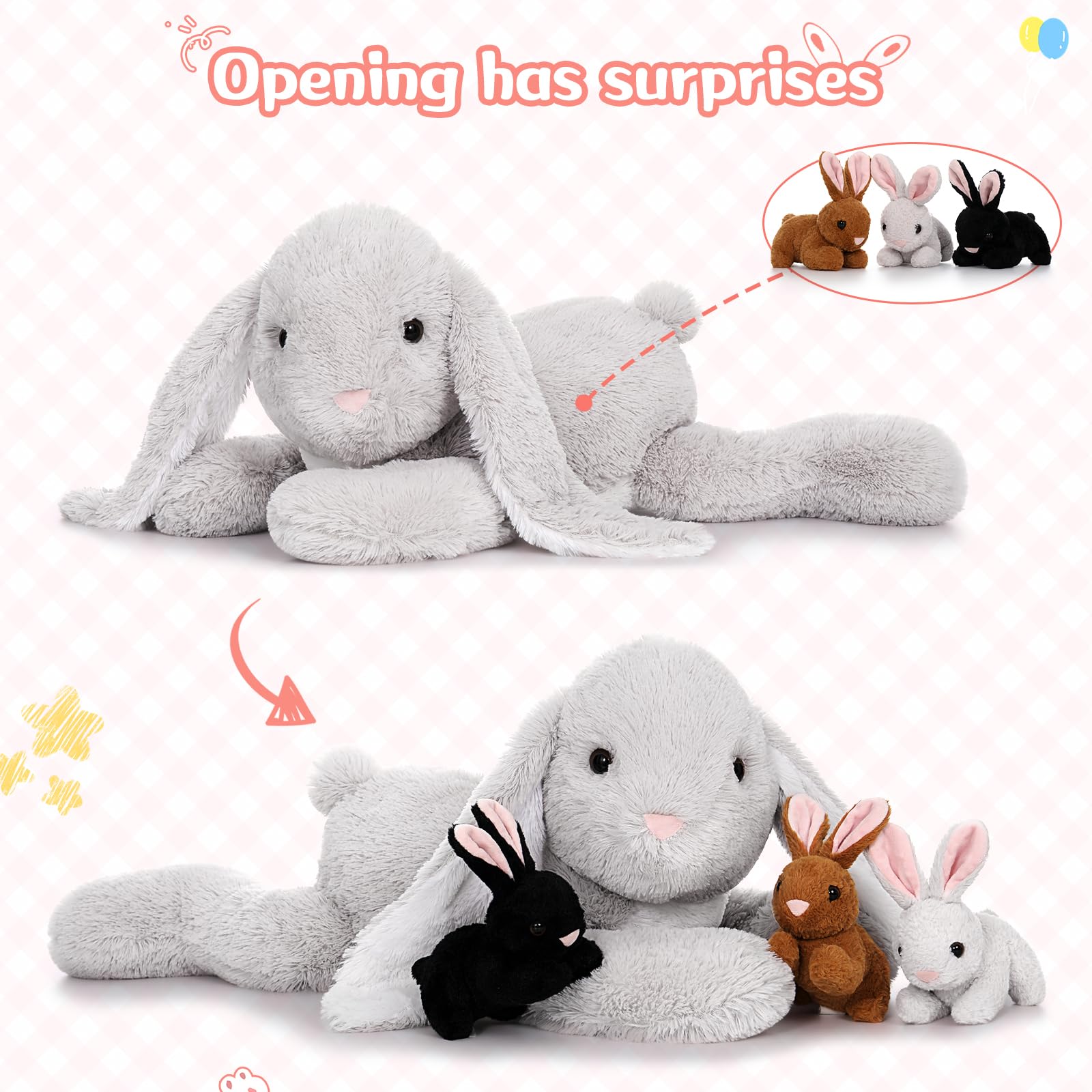 Foto 4 pulgar | Animal De Peluche Mao Golan Con 3 Bebés En El Interior De 24 Pulgadas - Venta Internacional.