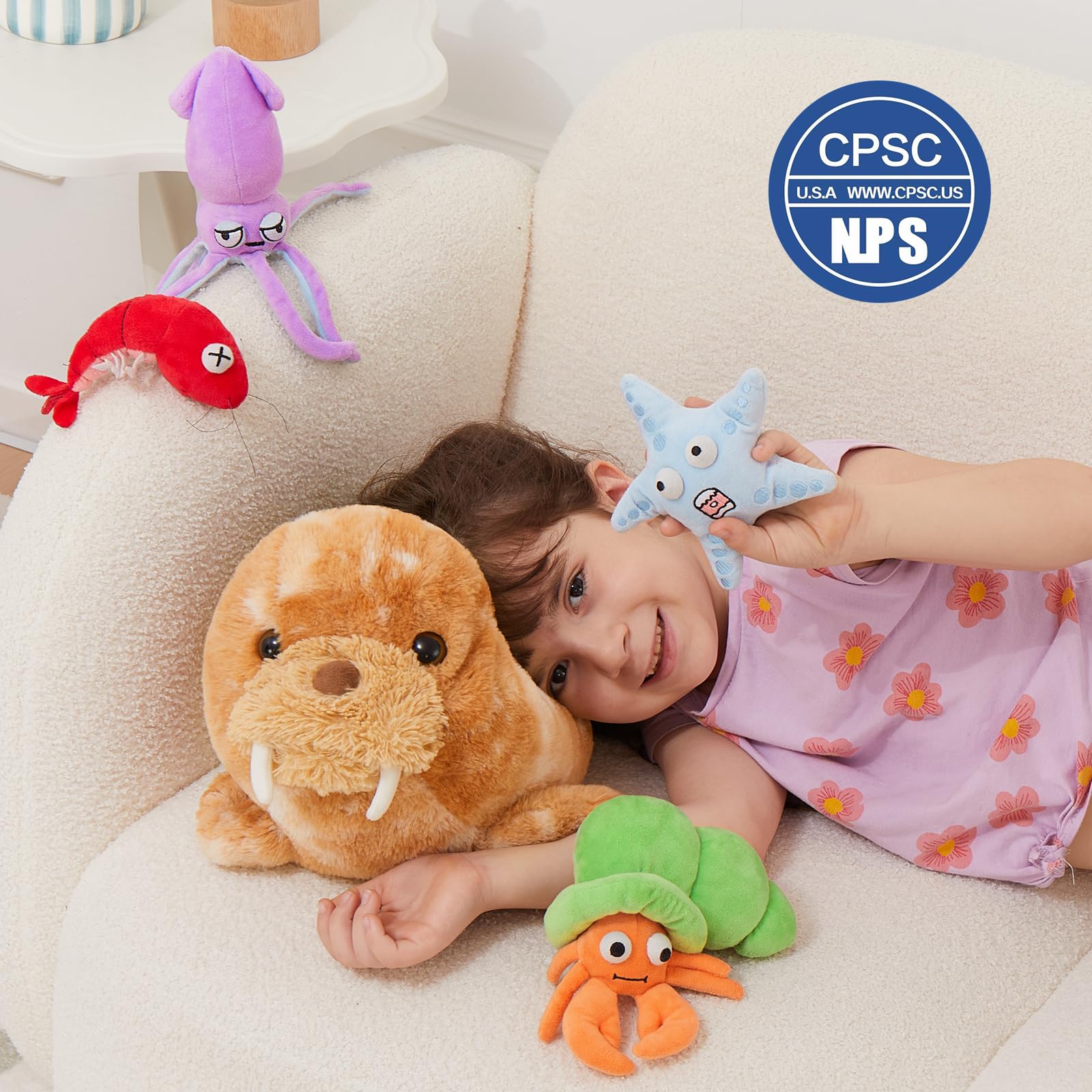 Foto 3 pulgar | Set De Peluches Morismos Walrus Con Cangrejo, Langosta Y Calamar, 45 Cm - Venta Internacional.