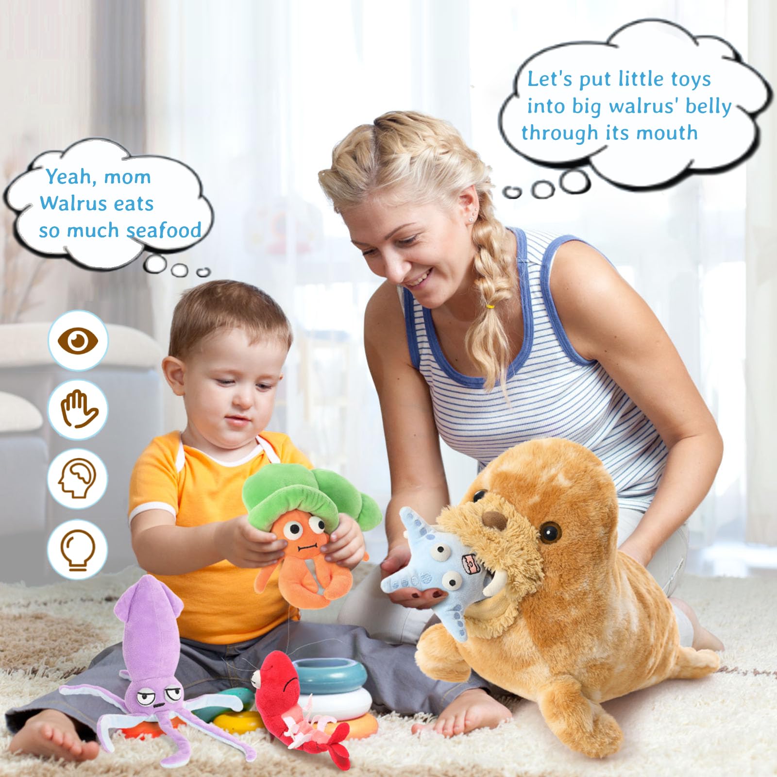 Foto 4 pulgar | Set De Peluches Morismos Walrus Con Cangrejo, Langosta Y Calamar, 45 Cm - Venta Internacional.