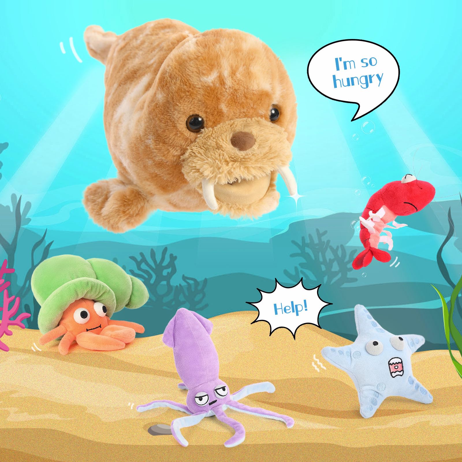 Foto 5 pulgar | Set De Peluches Morismos Walrus Con Cangrejo, Langosta Y Calamar, 45 Cm - Venta Internacional.